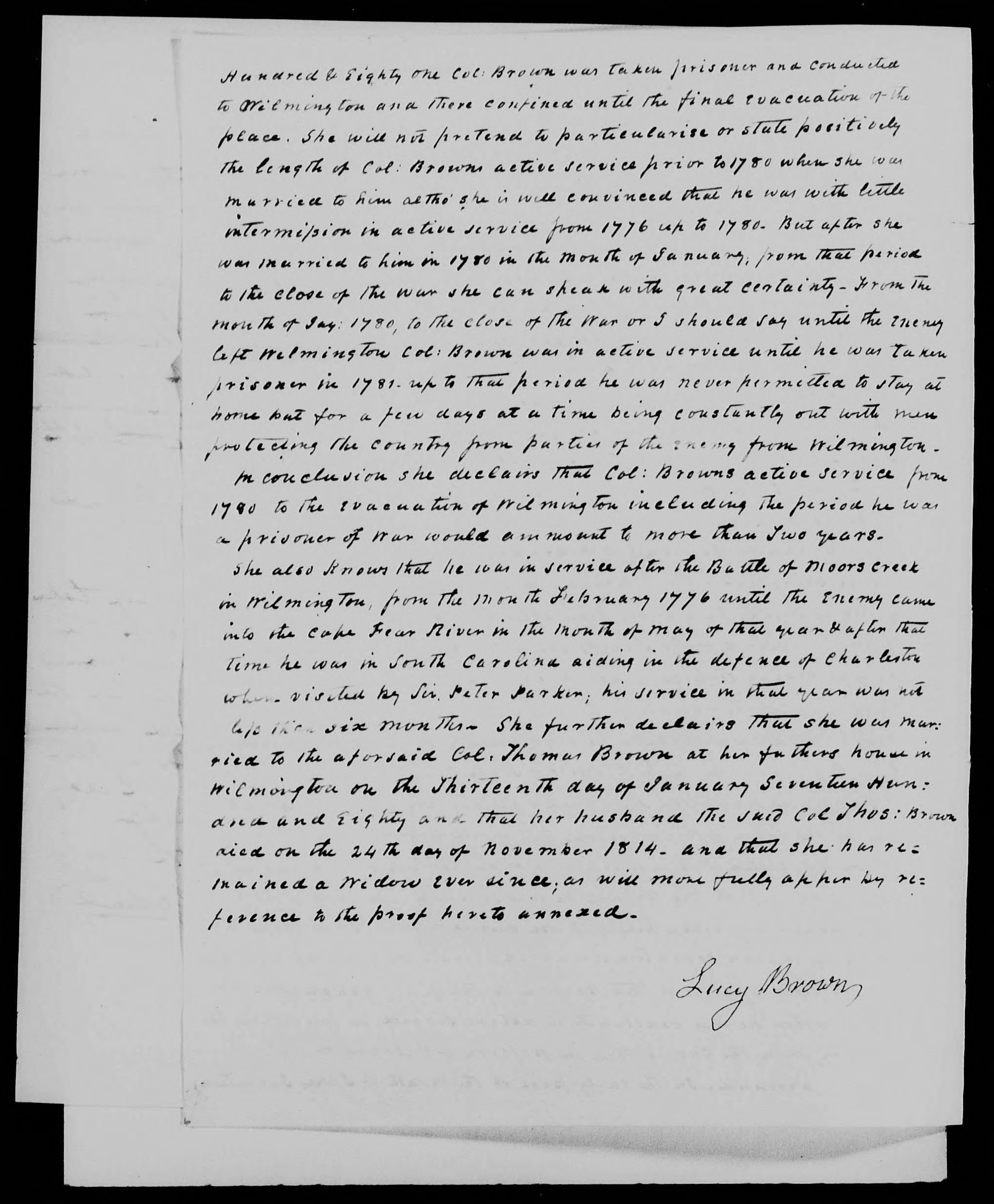 Application for a Widow's Pension from Rachel Locus, 4 October 1839, page 2