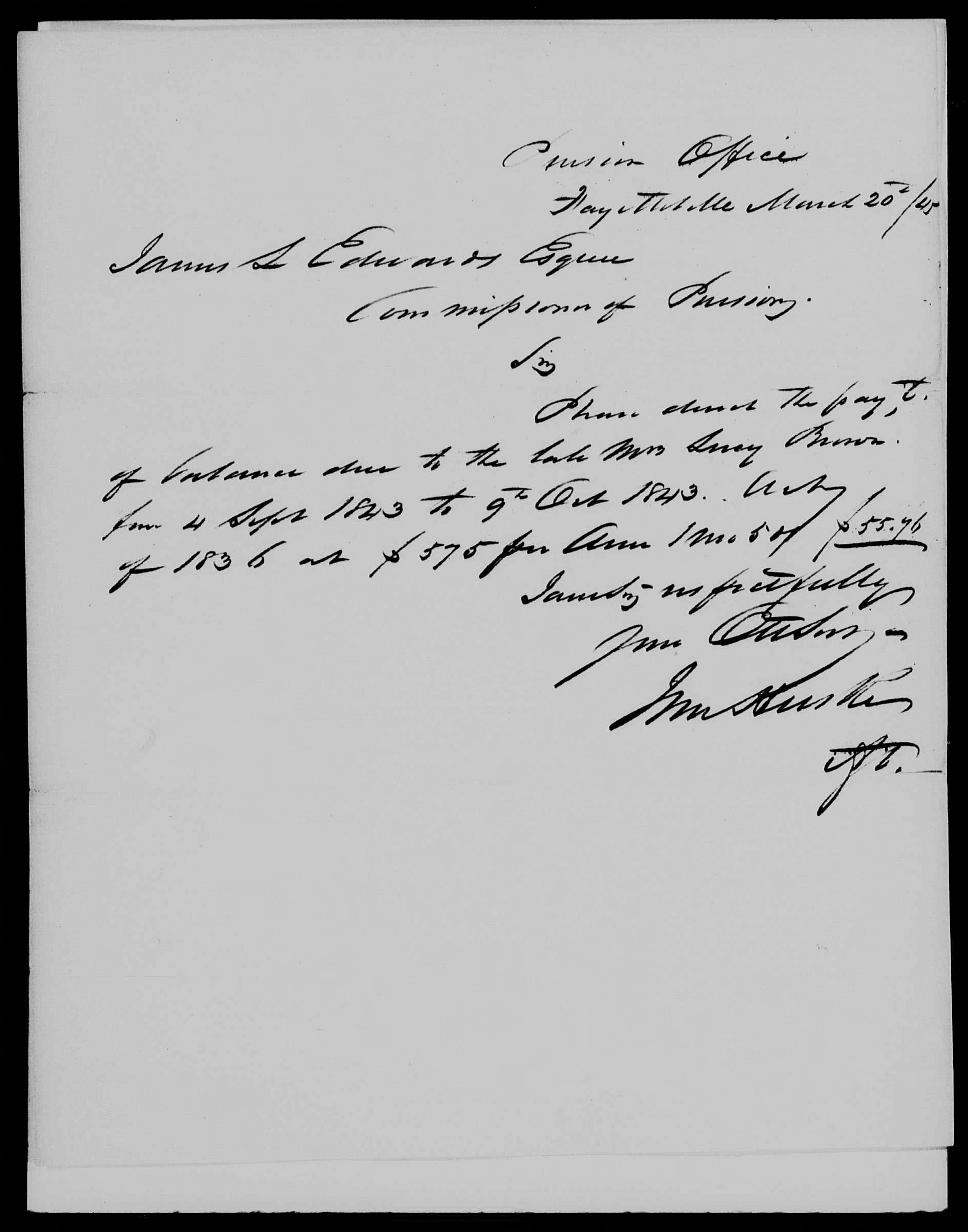 Letter from John Huske to James L. Edwards, 20 March 1845