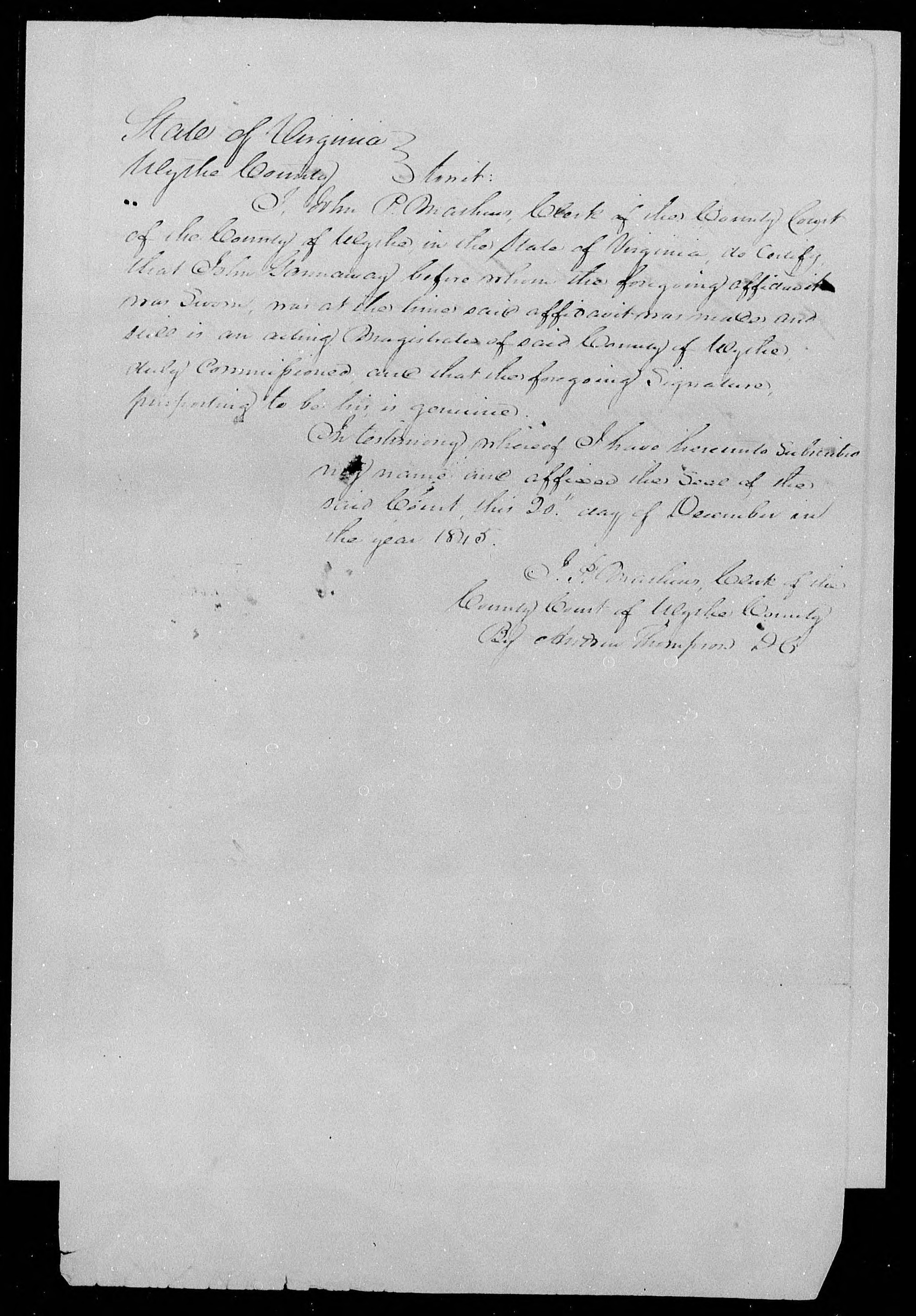 Affidavit of Christopher Philope in support of a Pension Claim for Peter and Margaret Kinder, 26 November 1845, page 2