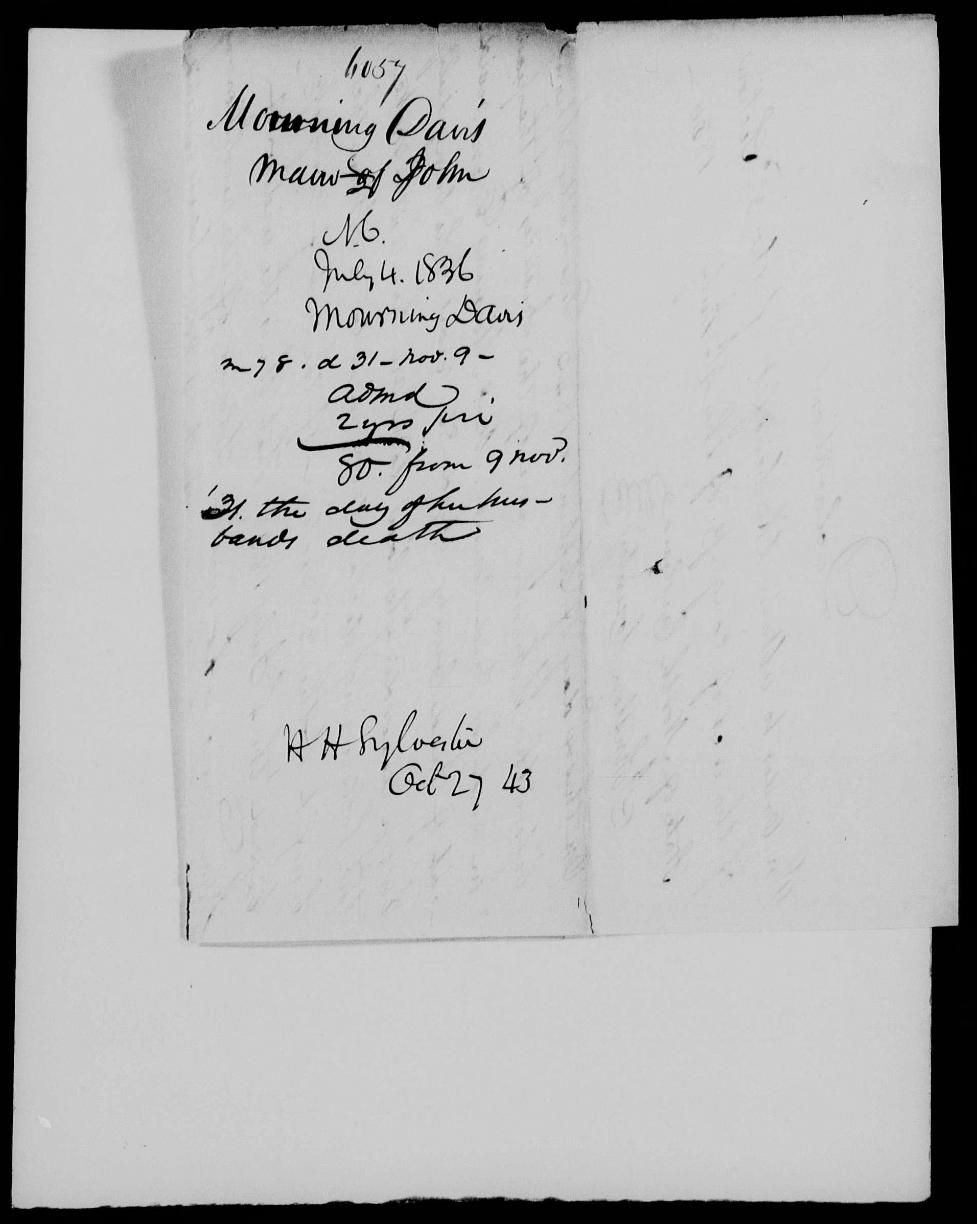 Application for a Widow's Pension from Mourning Davis, 4 September 1843, page 3