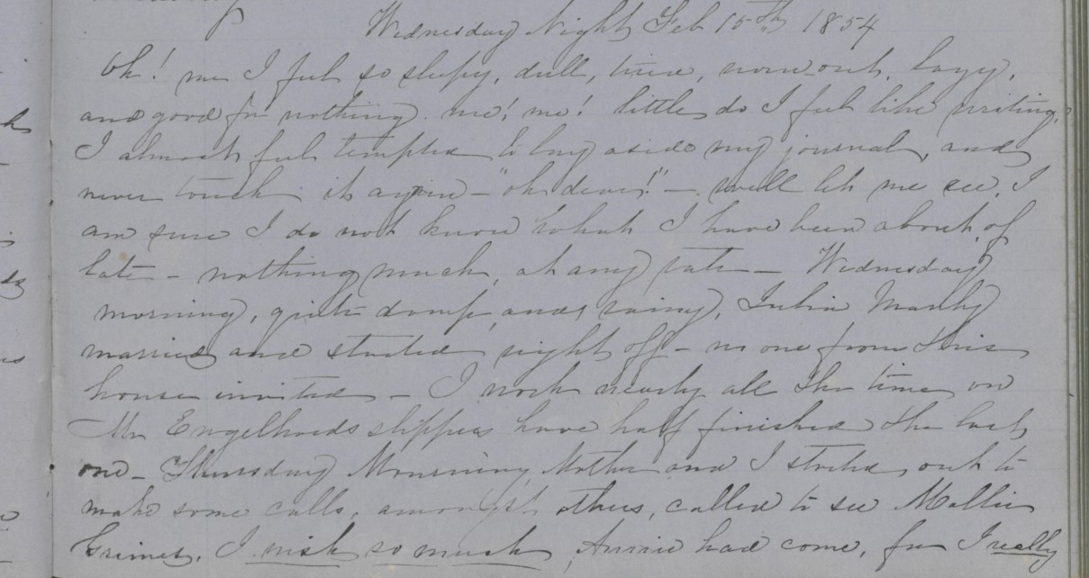 Diary Entry from Margaret Eliza Cotten, 15 February 1854, page 1