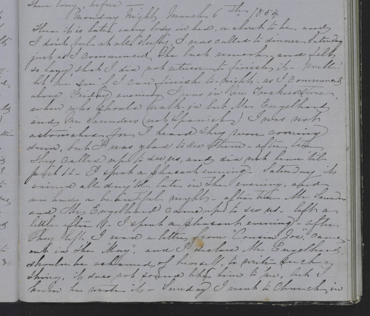Diary Entry from Margaret Eliza Cotten, 6 March 1854, Page 1
