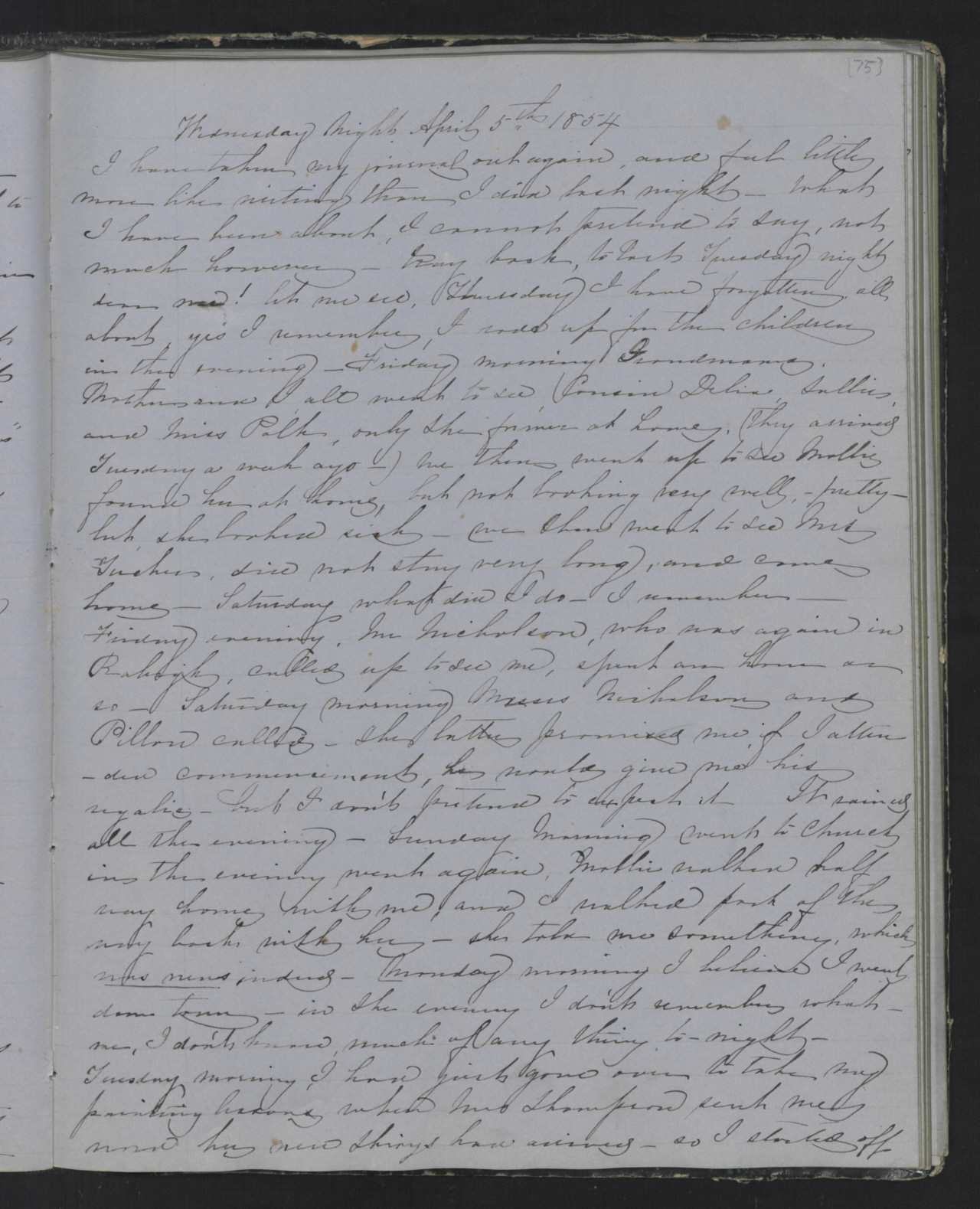 Diary Entry from Margaret Eliza Cotten, 5 April 1854, Page 1