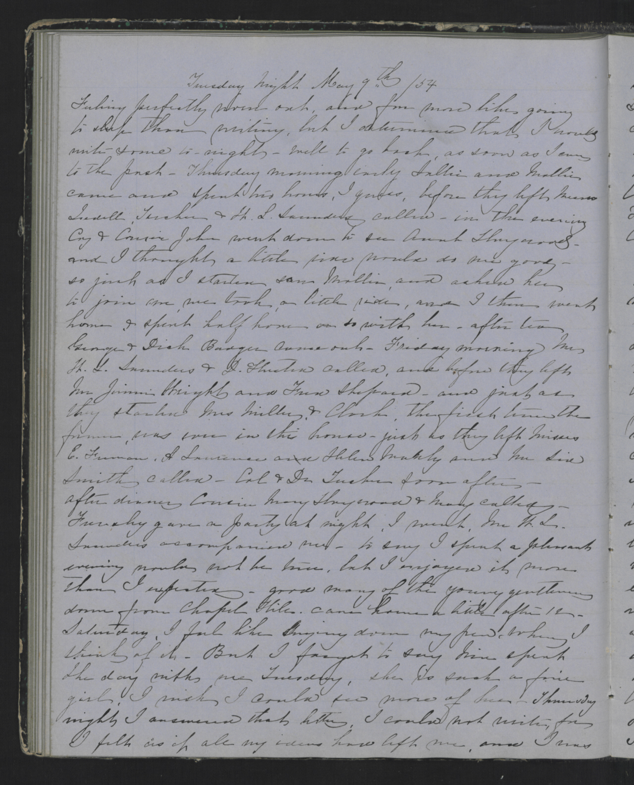 Diary Entry from Margaret Eliza Cotten, 9 May 1854, Page 1