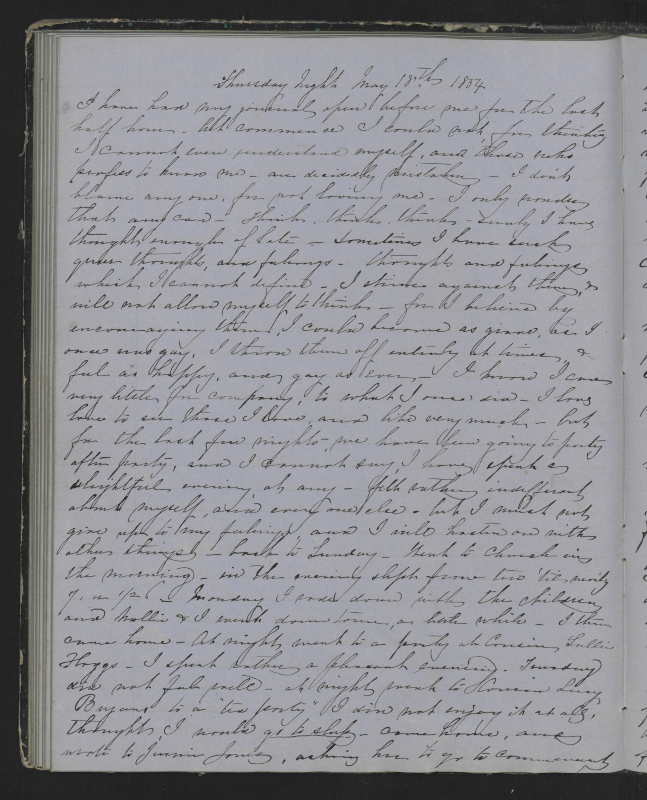 Diary Entry from Margaret Eliza Cotten, 18 May 1854, Page 1