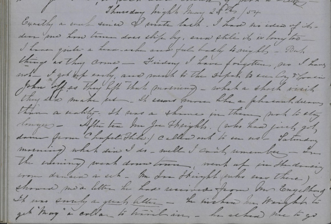 Diary Entry from Margaret Eliza Cotten, 25 May 1854, page 1