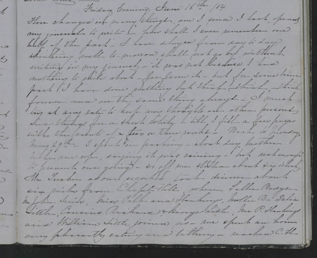 Diary Entry from Margaret Eliza Cotten, 16 June 1854, Page 1