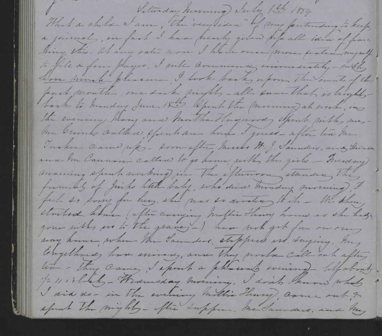 Diary Entry from Margaret Eliza Cotten, 1 July 1854