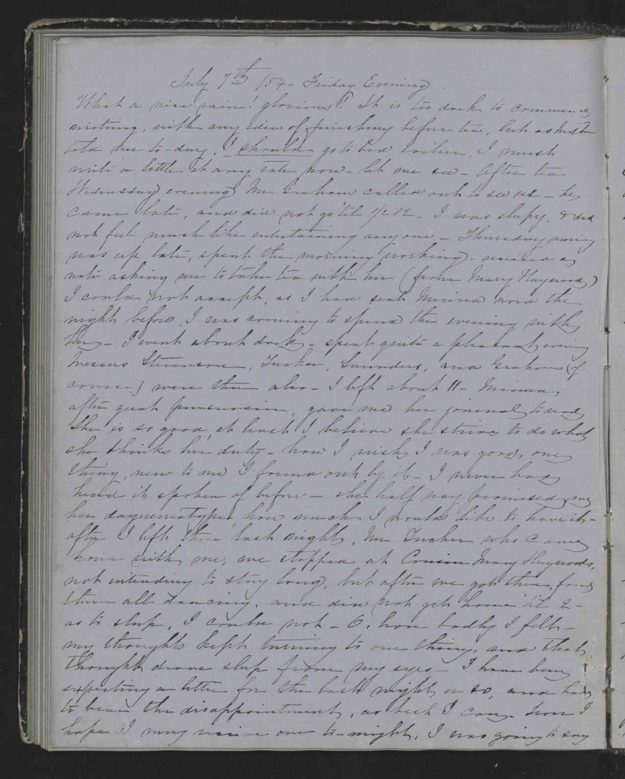 Diary Entry from Margaret Eliza Cotten, 7 July 1854, Page 1