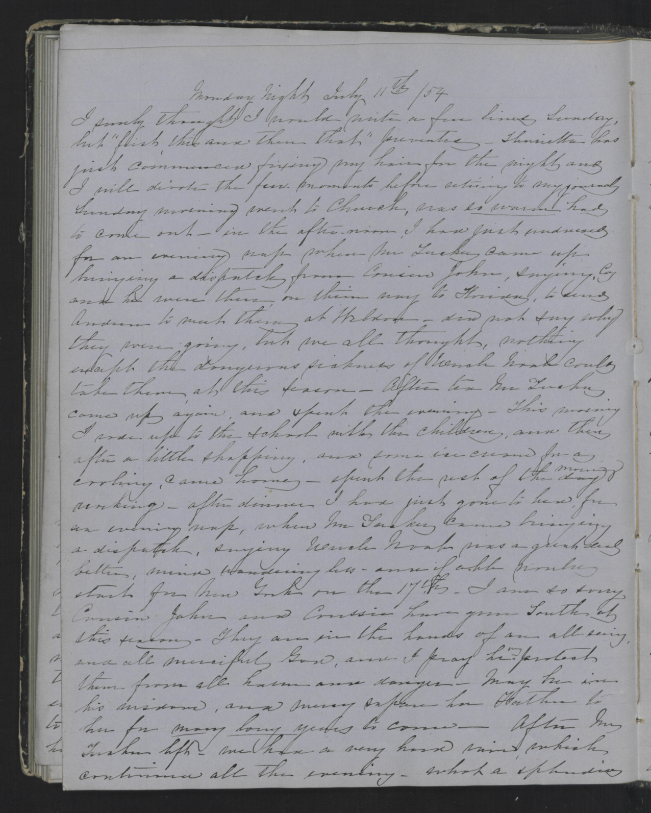 Diary Entry from Margaret Eliza Cotten, 11 July 1854, Page 1