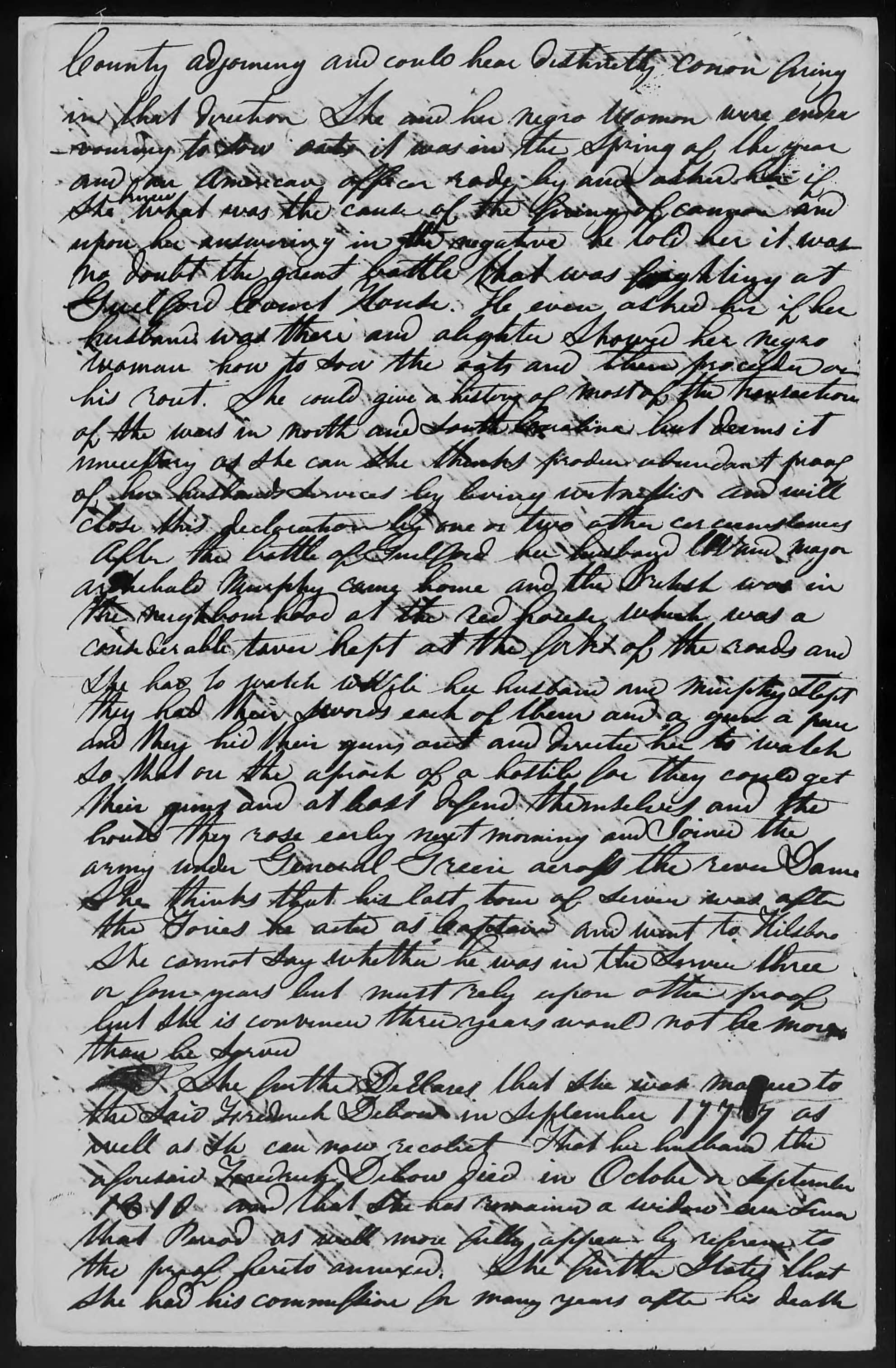 Application for a Widow's Pension from Rachel Debow, 1 July 1837, page 2