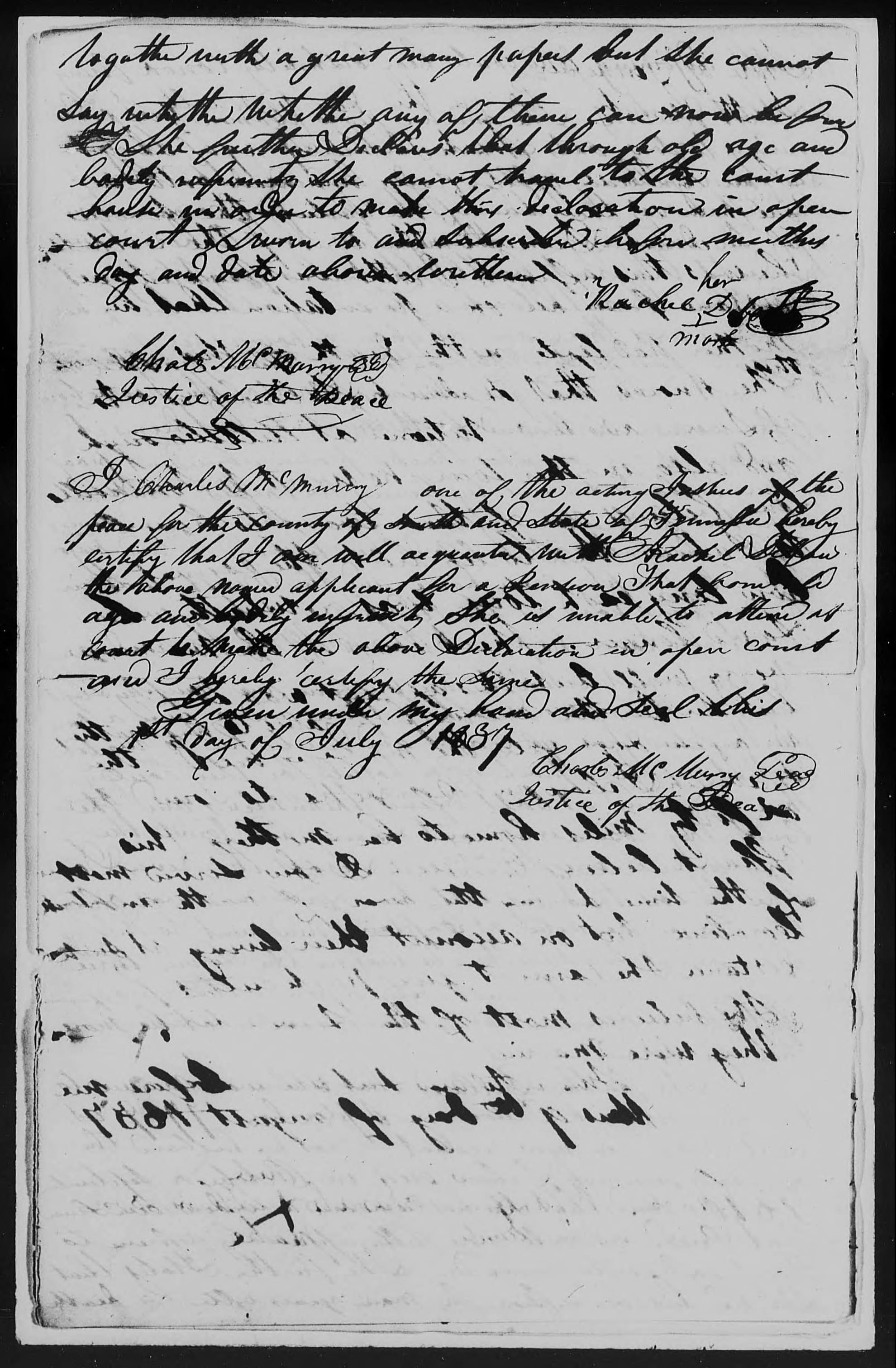 Application for a Widow's Pension from Rachel Debow, 1 July 1837, page 3
