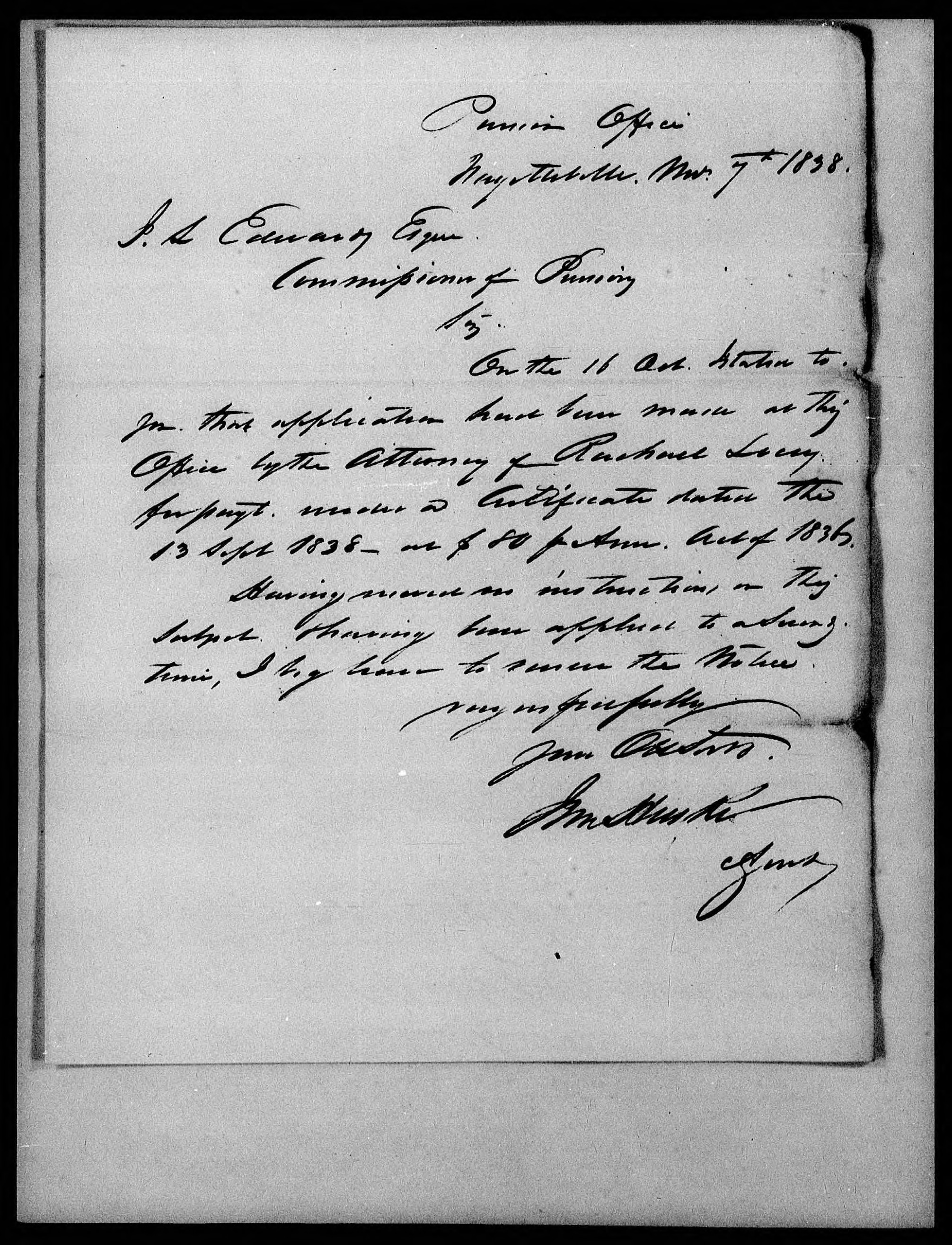 Letter from John Huske to James L. Edwards, 7 November 1838, page 1