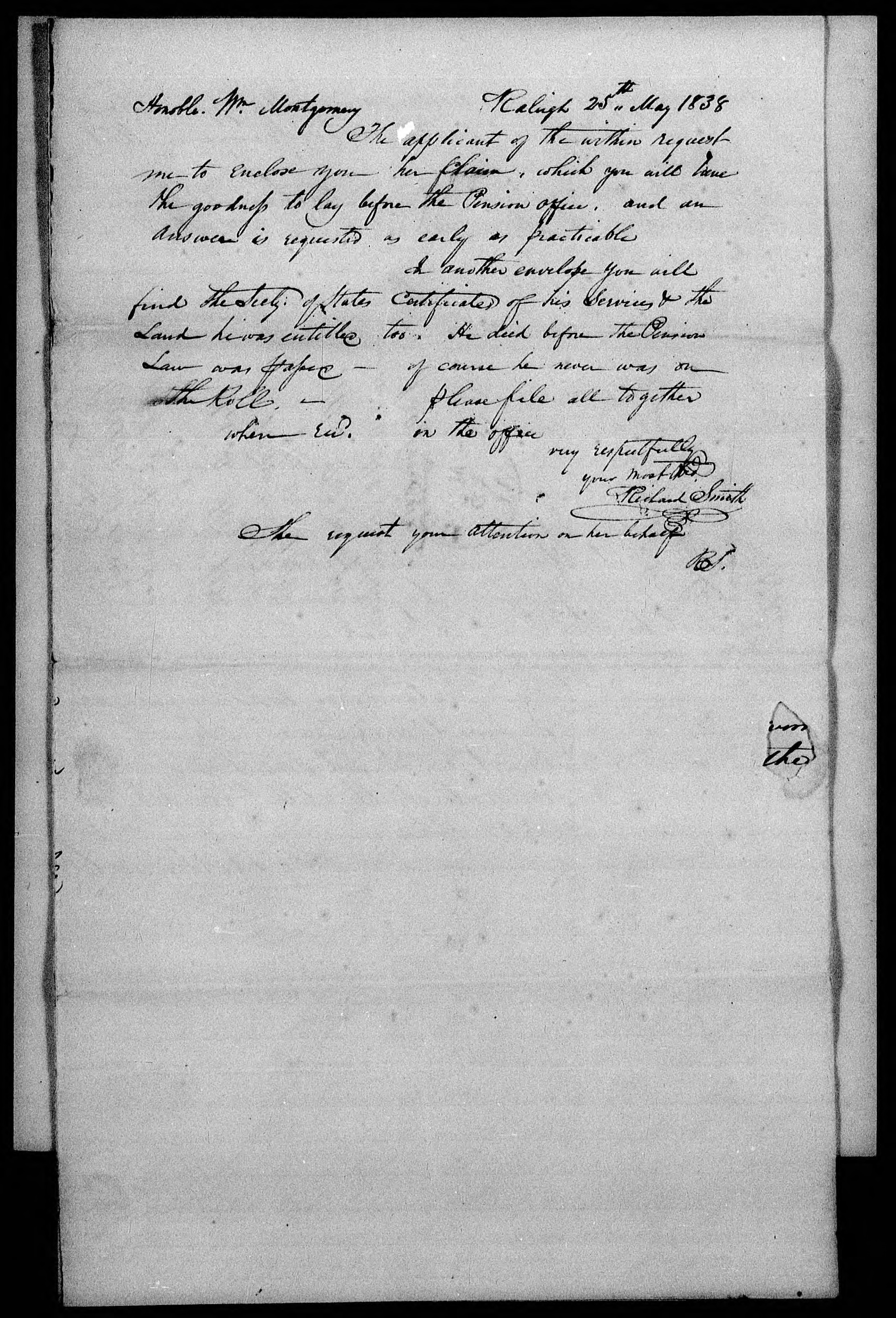 Letter from Richard Smith to William Montgomery, 25 May 1838, page 1