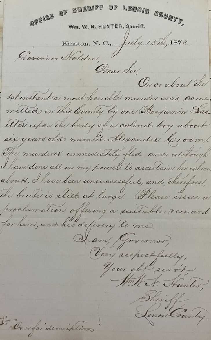 Letter from William. W. N. Hunter to William Woods Holden, 15 July 1870, page 1