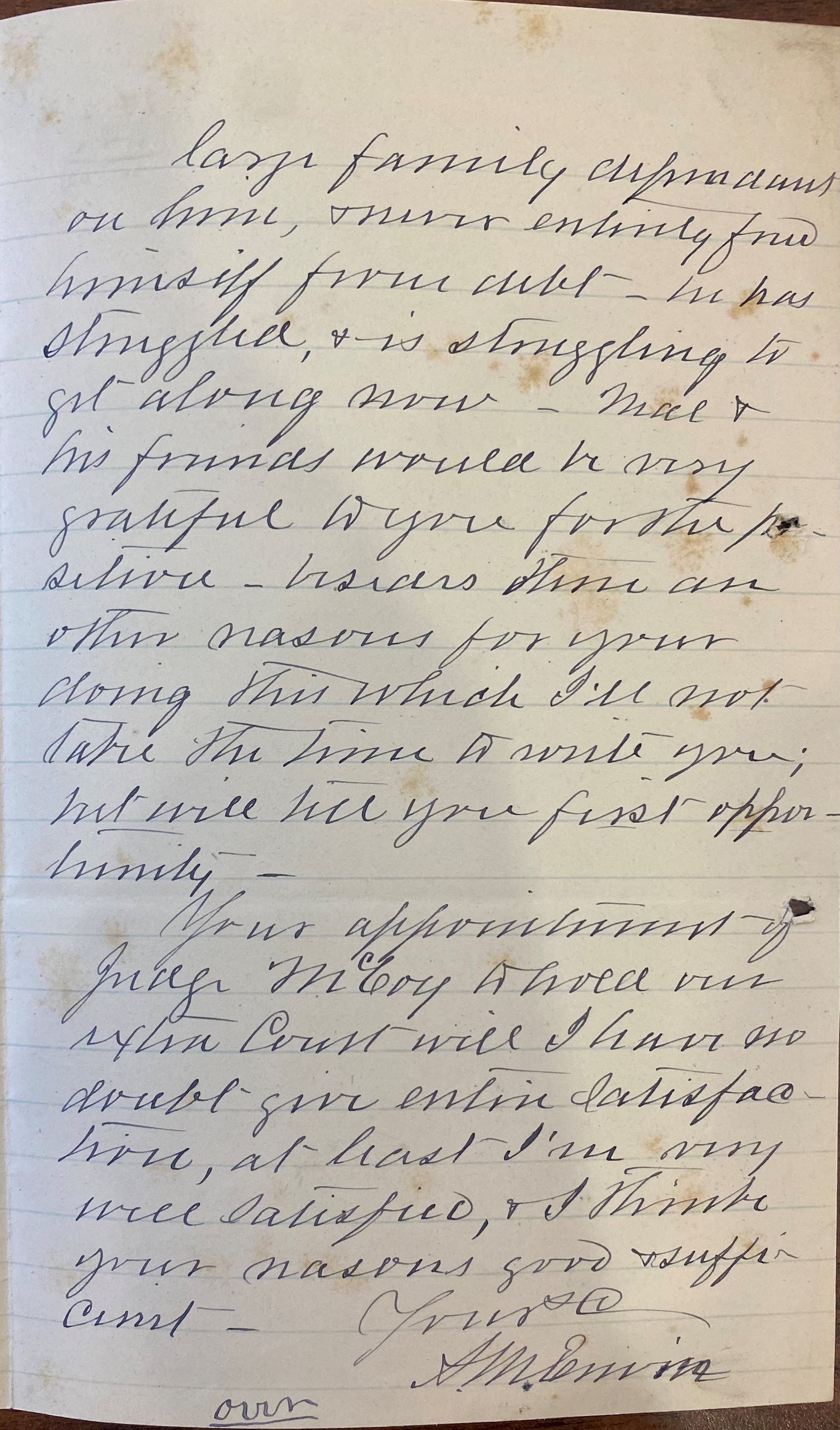 Page two of Letter from A. M. Erwin to Governor Zebulon B. Vance, October 17, 1877