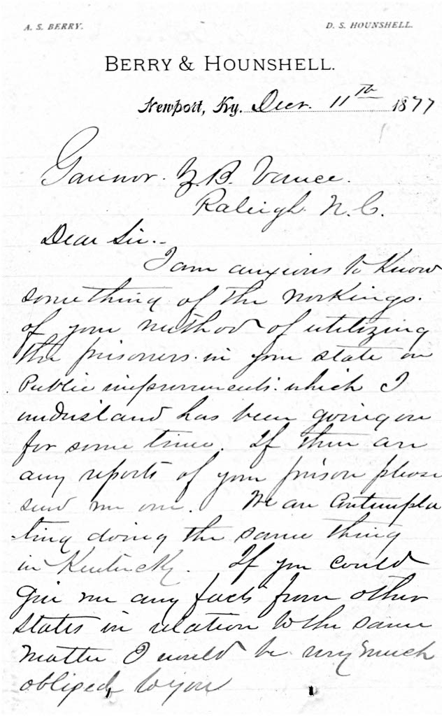 Page 1 of Letter from Albert S. Berry to ZBV December 11 1877