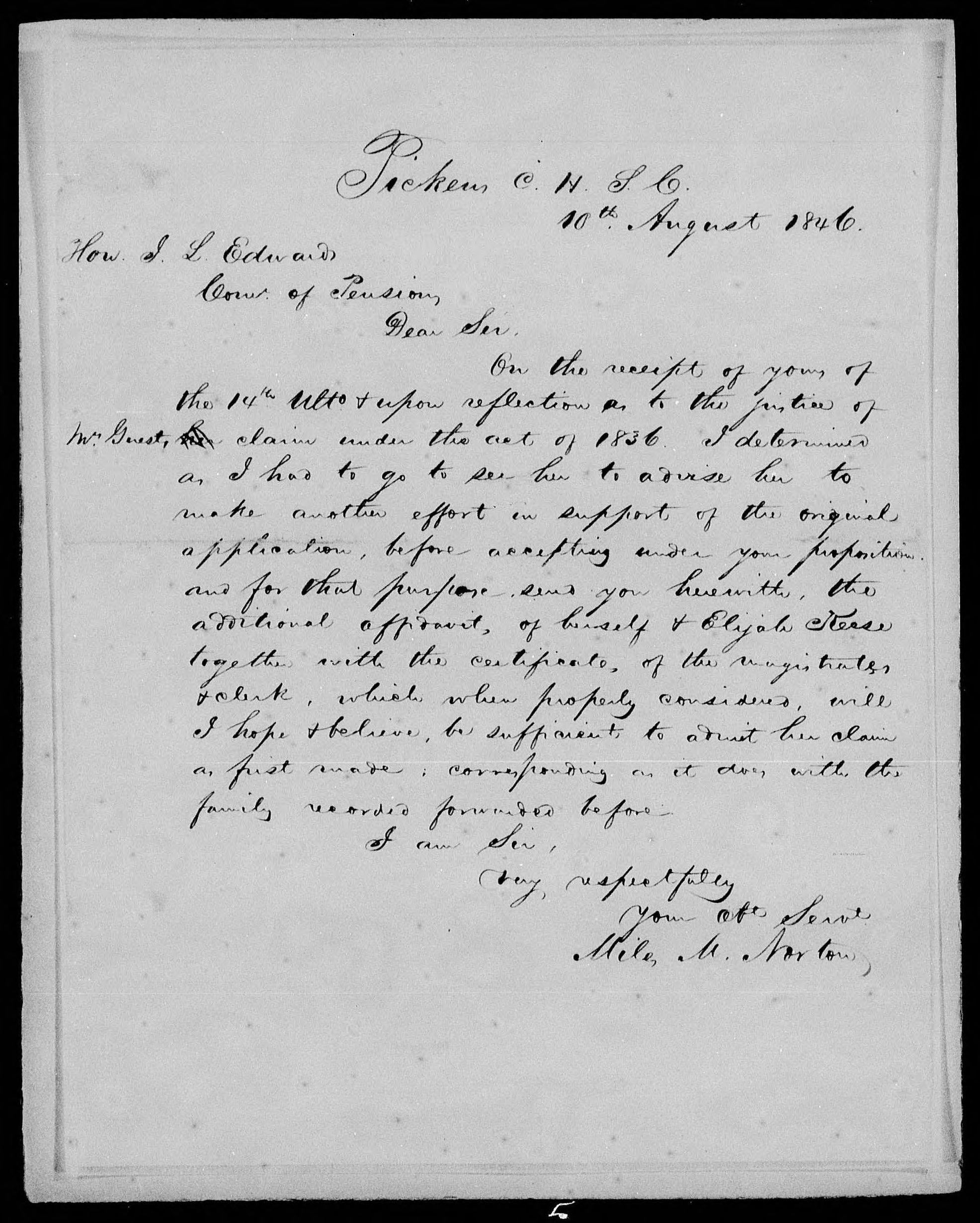 Letter from Miles M. Norton to James L. Edwards, 10 August 1846