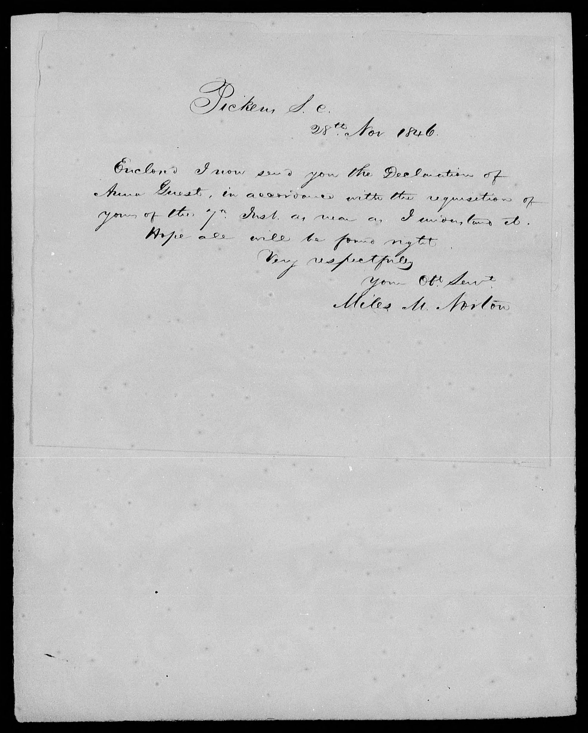 Letter from Miles M. Norton to James L. Edwards, 28 November 1846, page 1