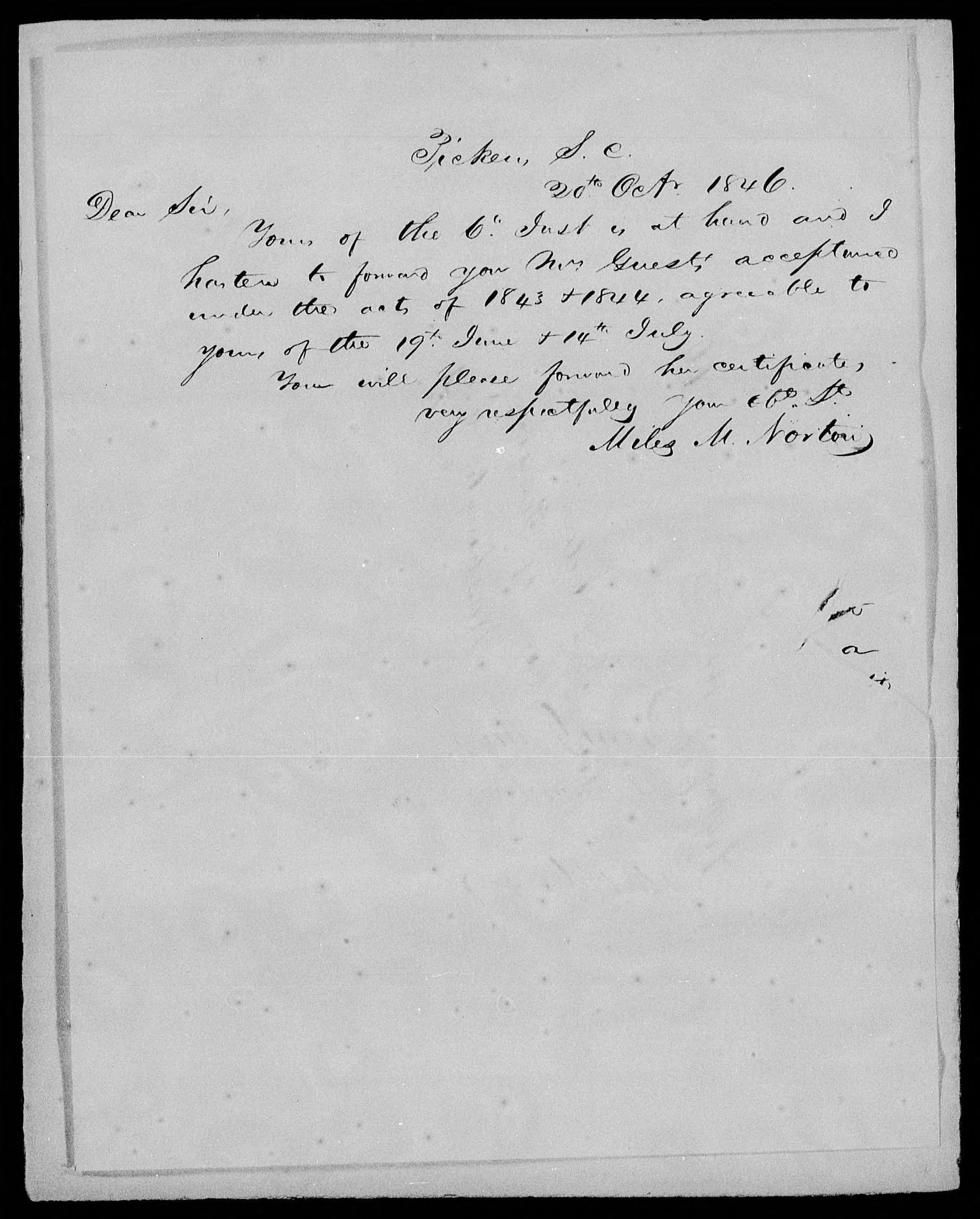 Letter from Miles M. Norton to James L. Edwards, 20 October 1846, page 1