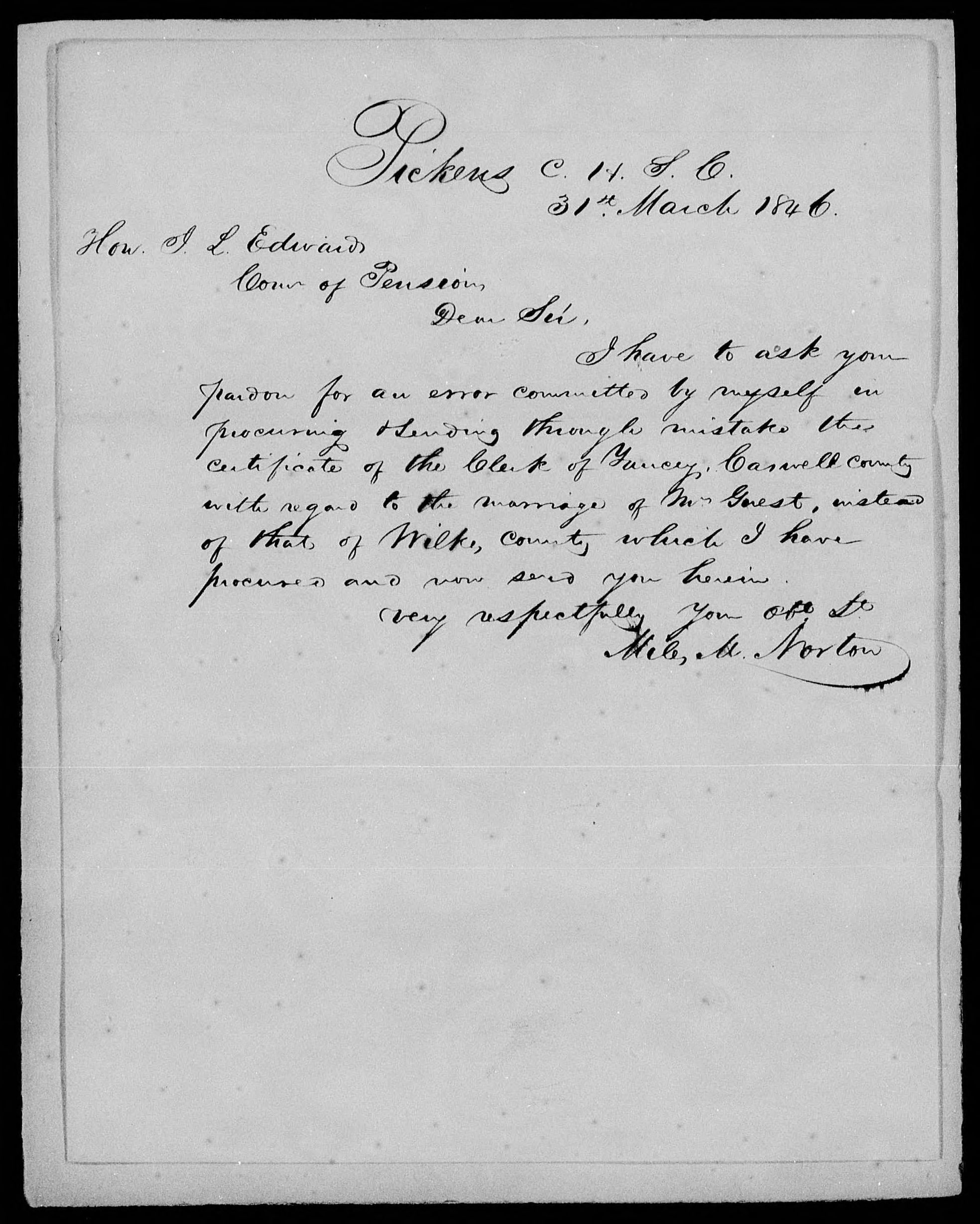 Letter from Miles M. Norton to James L. Edwards, 31 March 1846, page 1