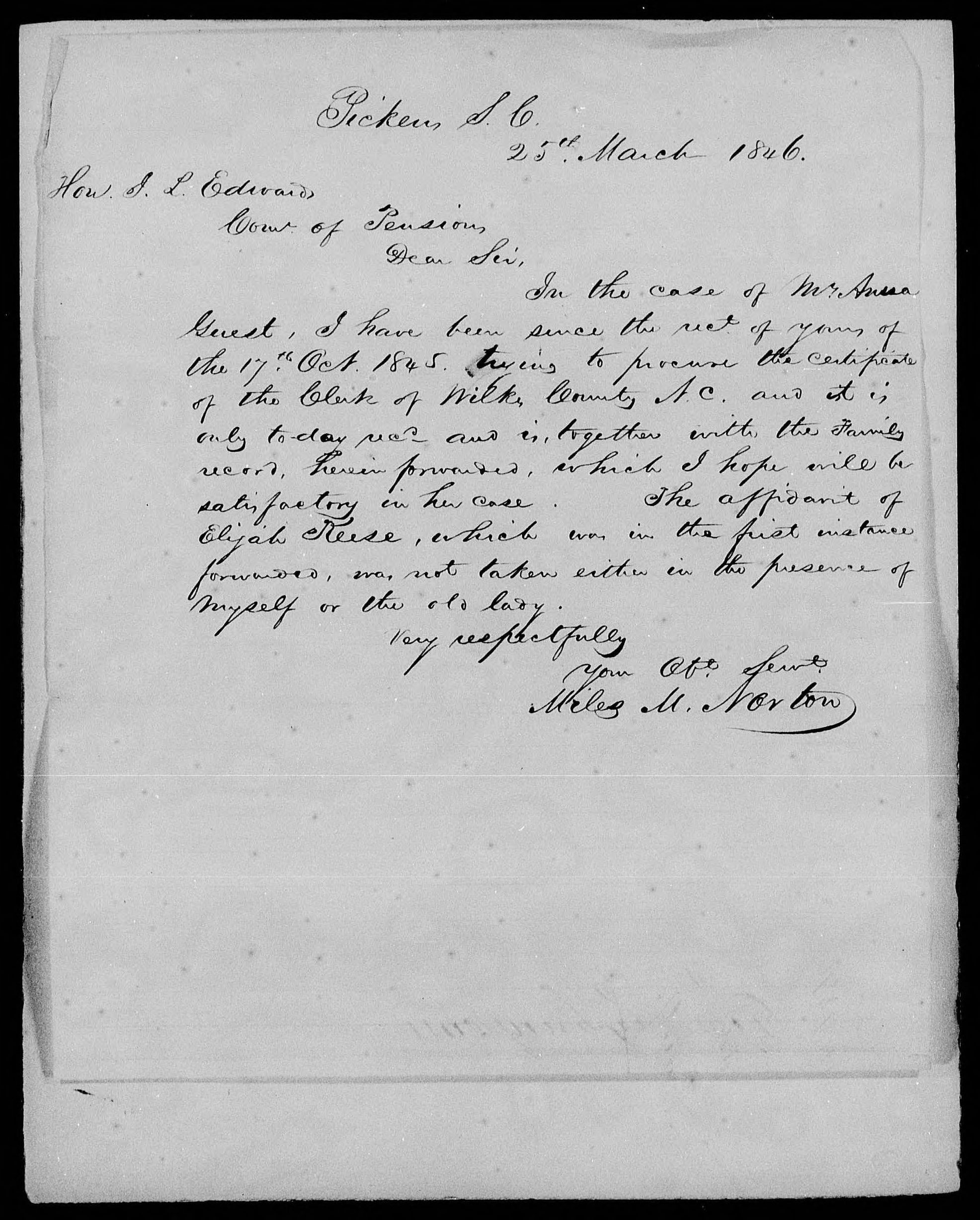 Letter from Miles M. Norton to James L. Edwards, 25 March 1846, page 1