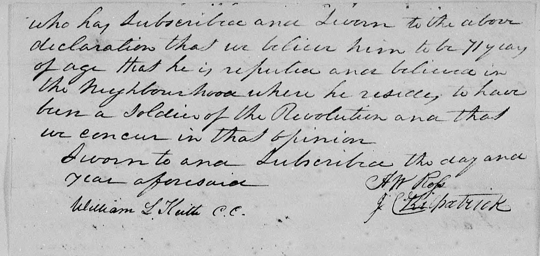 Affidavit of Anthony W. Ross and John C. Kilpatrick in support of a Pension Claim for William Guest, 11 March 1833, page 2