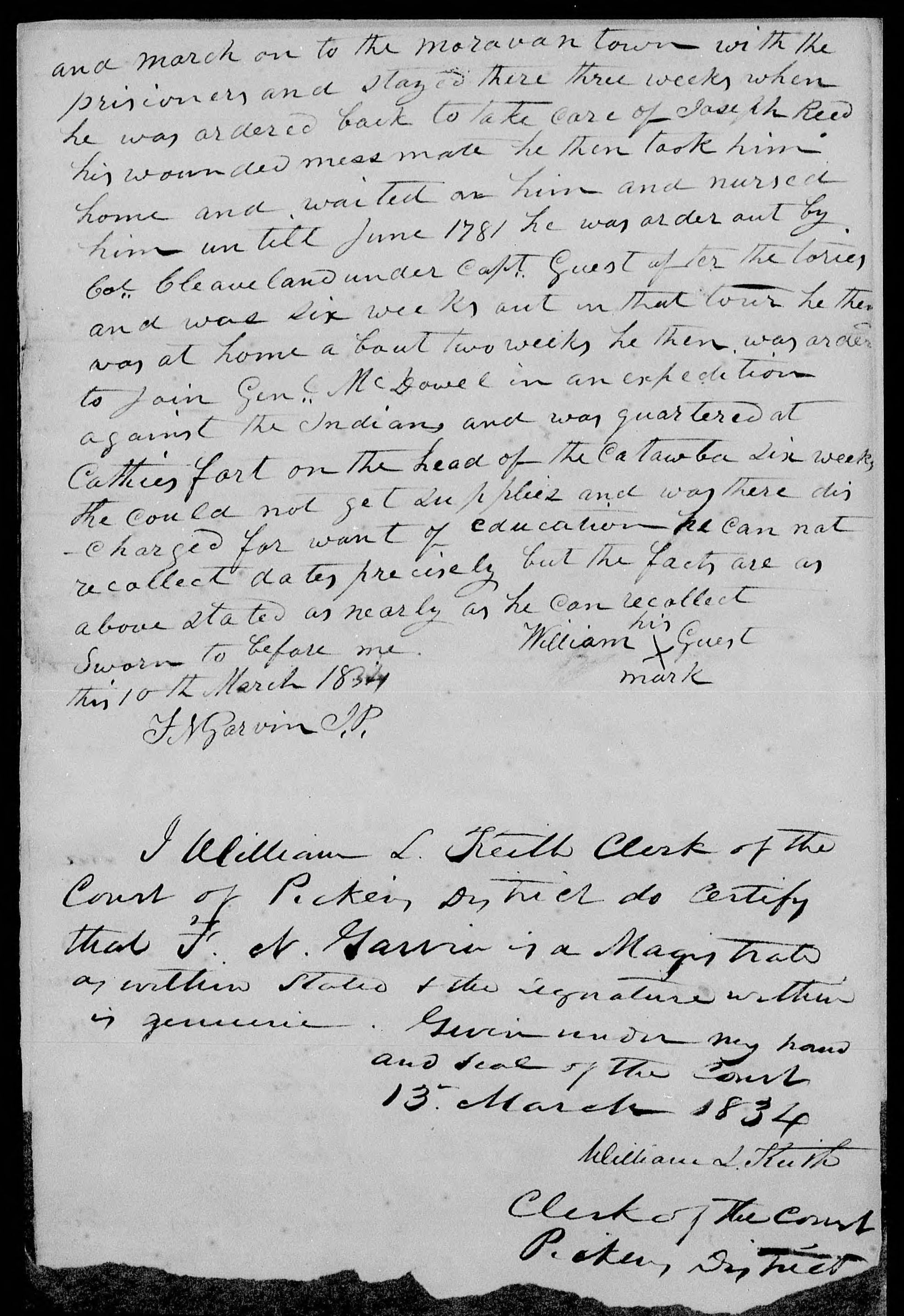Application for a Veteran's Pension from William Guest, 10 March 1834, page 2