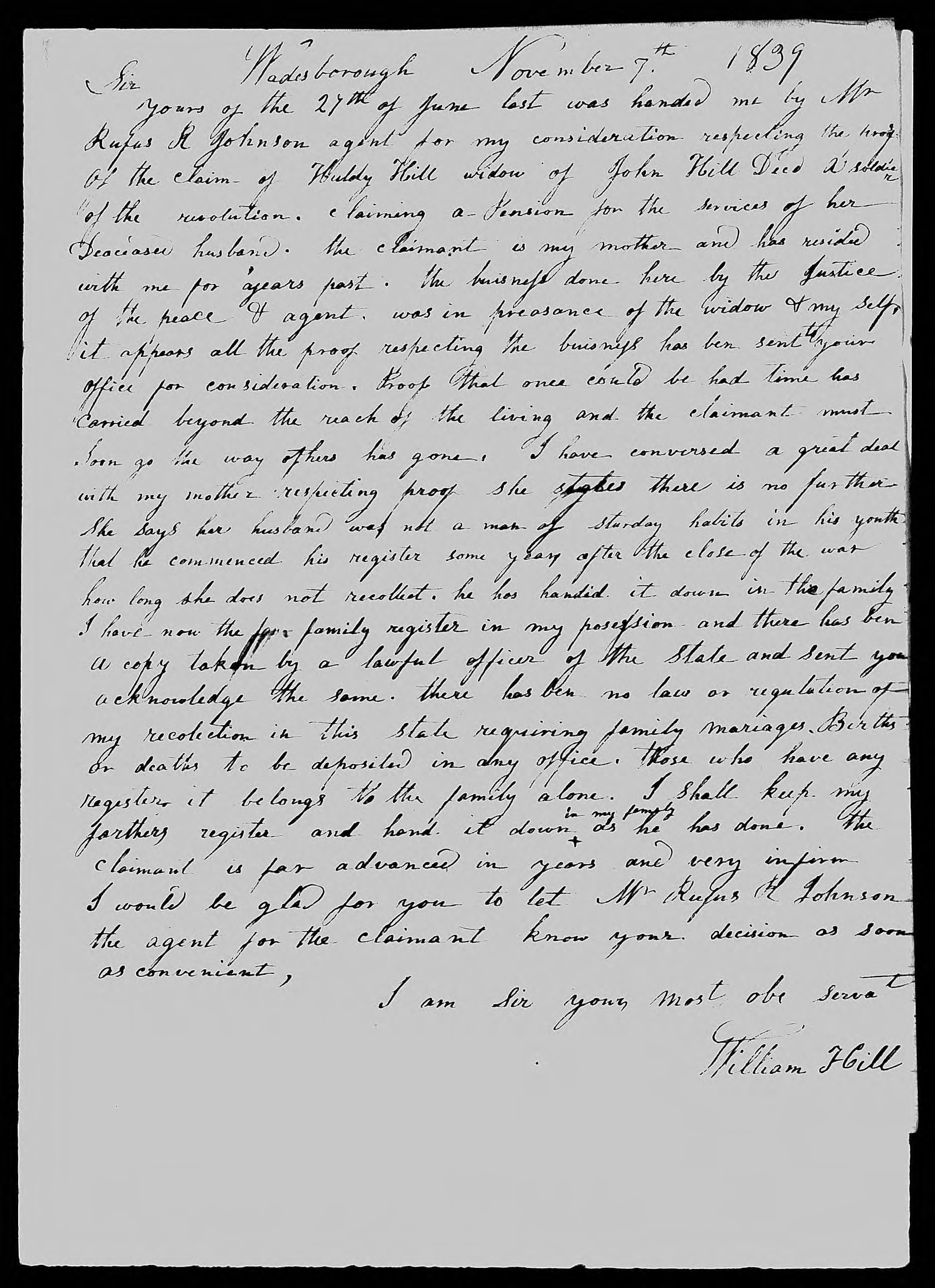 Letter from William Hill to James L. Edwards, 7 November 1839