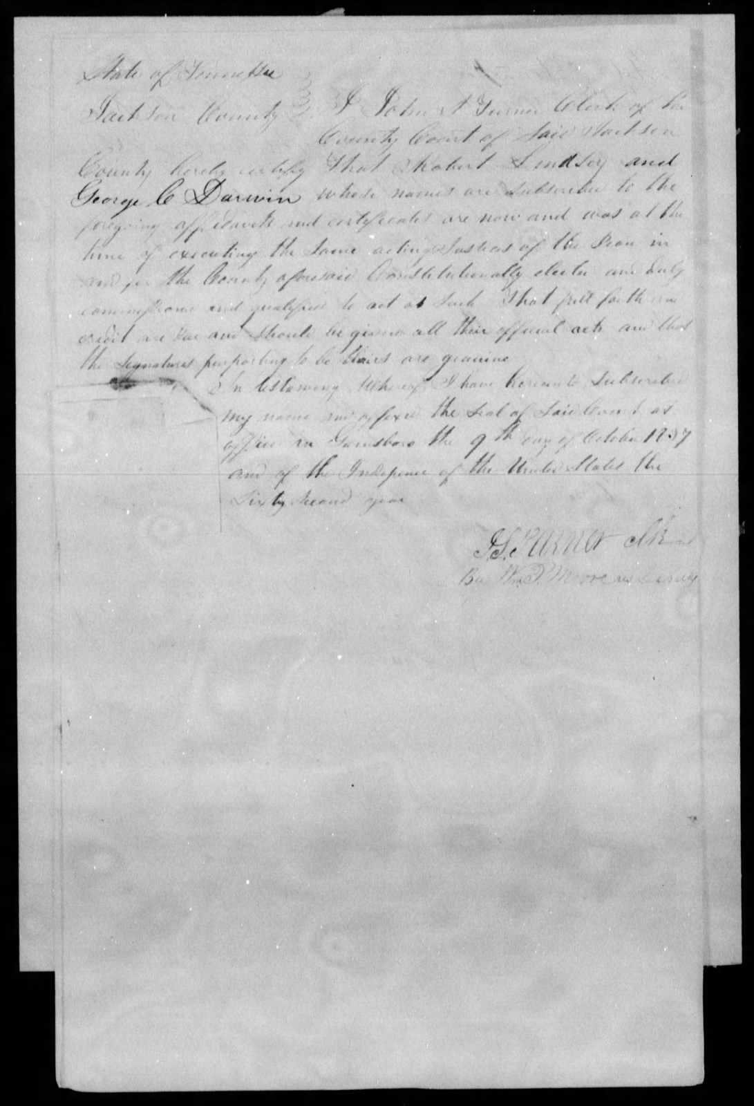 Affidavit of John Allison in support of a Pension Claim for Lydia Ray, 7 October 1837, page 2