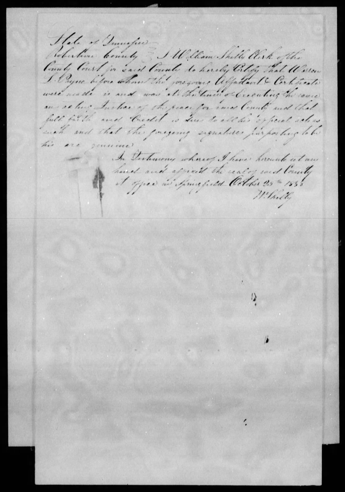 Affidavit of Charles Ellison in support of a Pension Claim for Lydia Ray, 22 October 1838, page 3