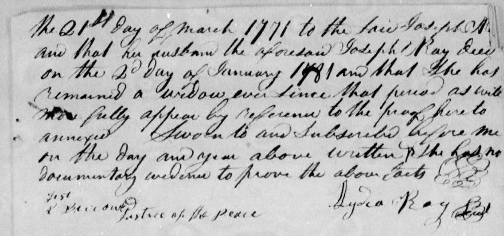 Application for a Widow's Pension from Lydia Ray, 10 February 1837, page 3