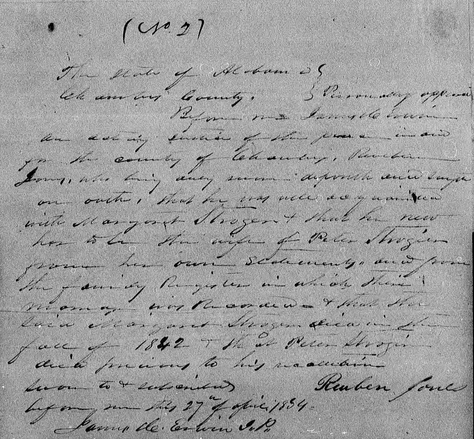Affidavit of Reuben Jones in support of a Pension Claim for James H. Erwin, 27 April 1854