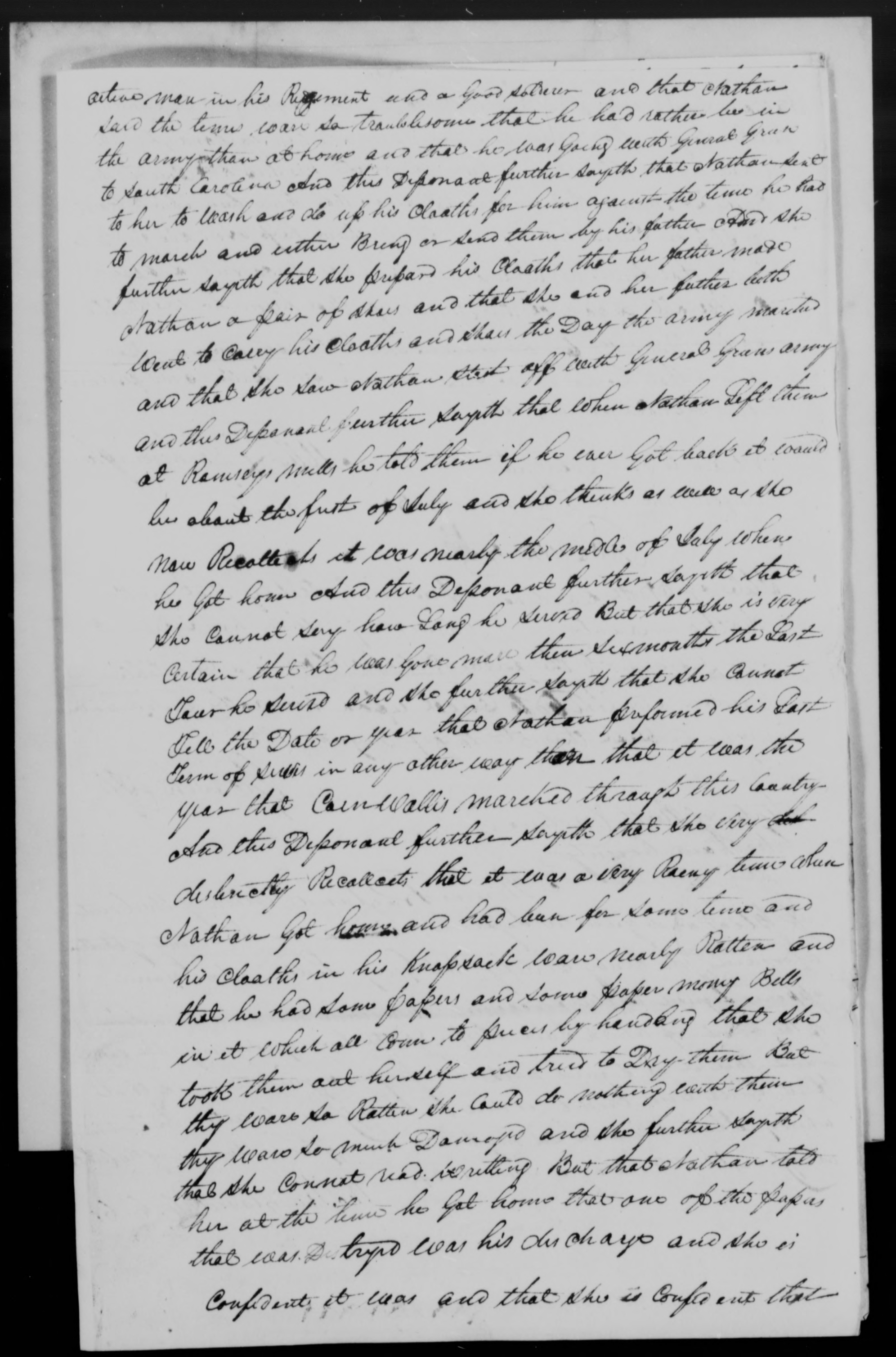 Affidavit of Milly Yarborough in support of a Pension Claim for Nathan Yarborough, 5 August 1833, page 3