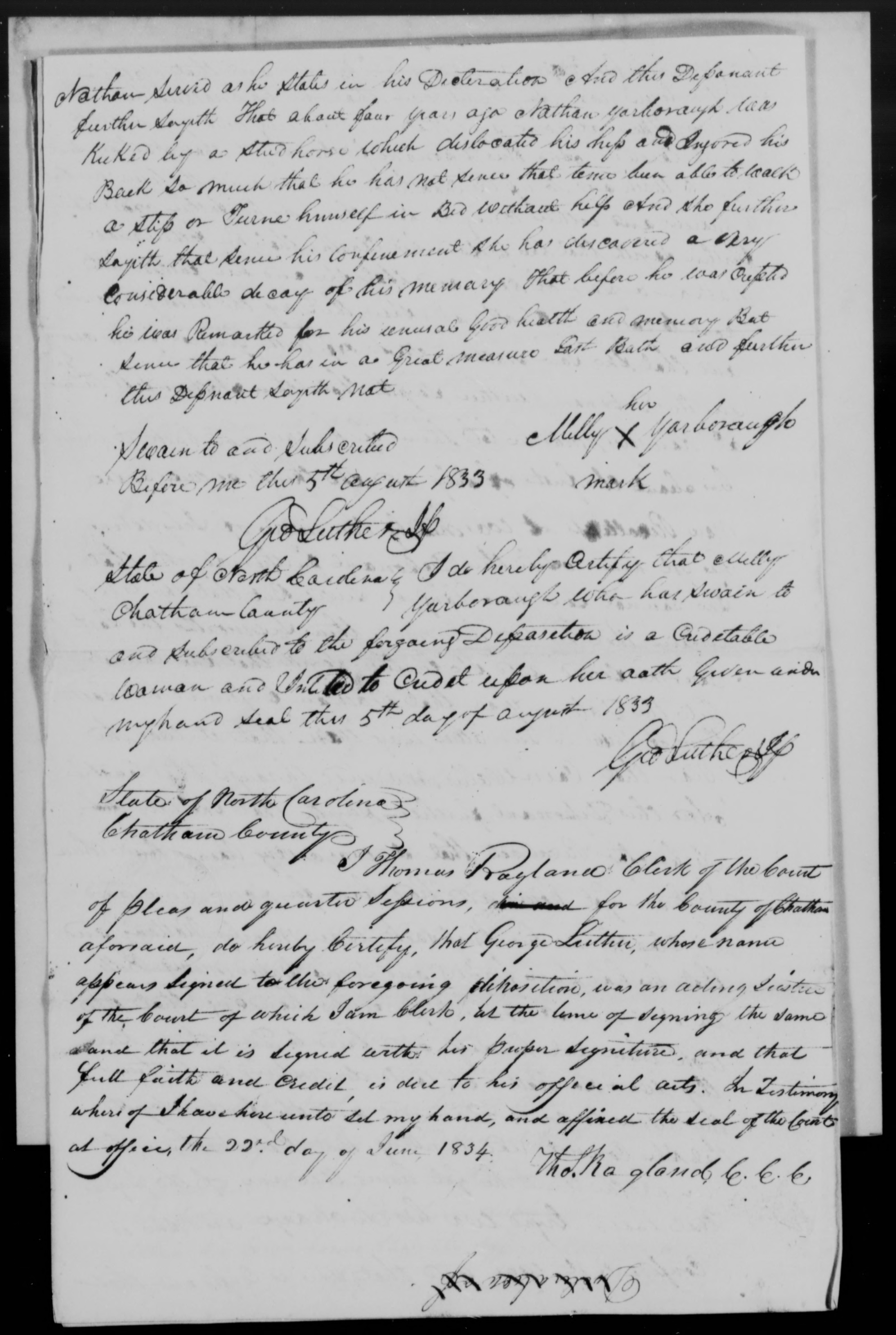 Affidavit of Milly Yarborough in support of a Pension Claim for Nathan Yarborough, 5 August 1833, page 4