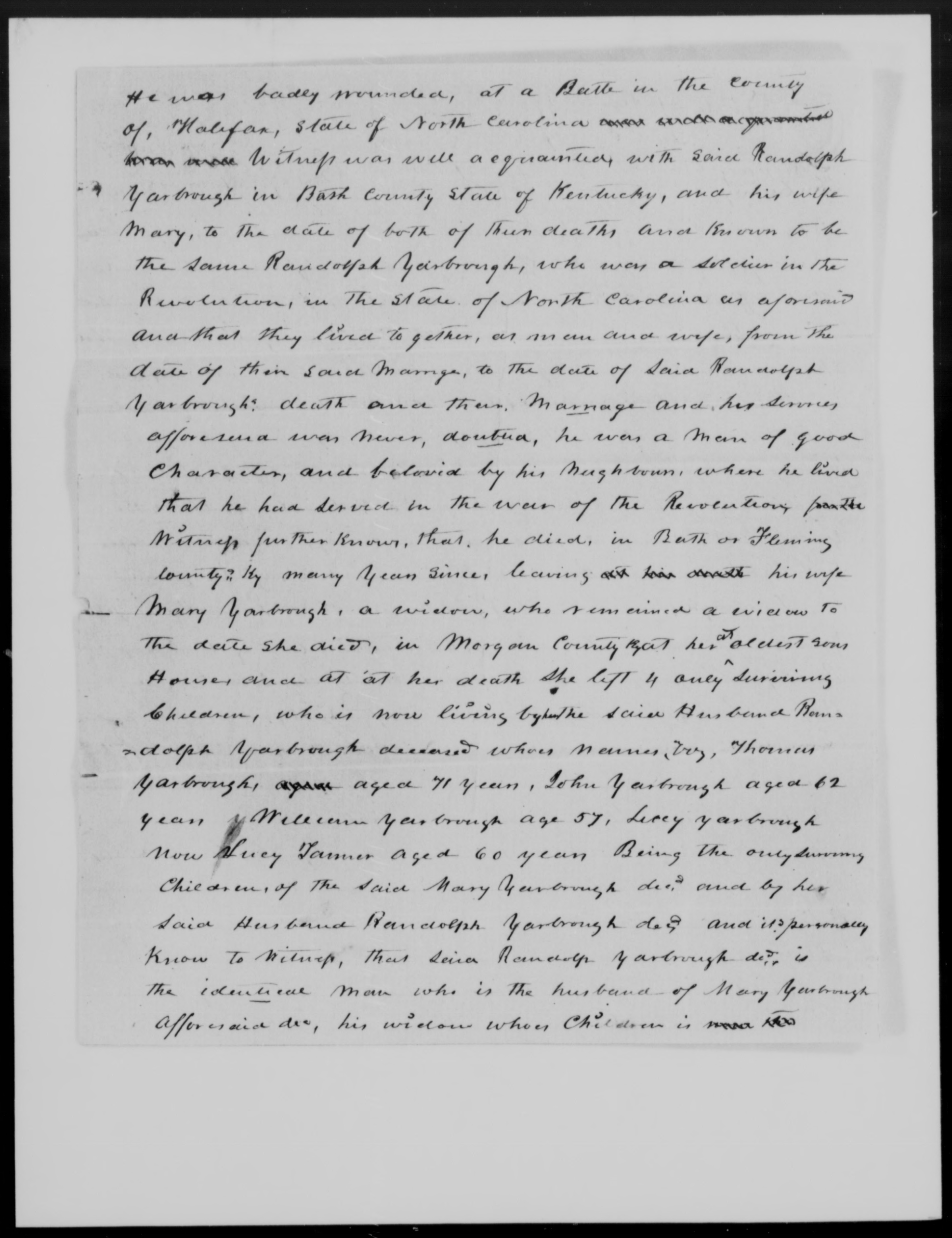 Affidavit of Nancy Boyd in support of a Pension Claim for Mary Yarborough, 24 January 1854, page 2