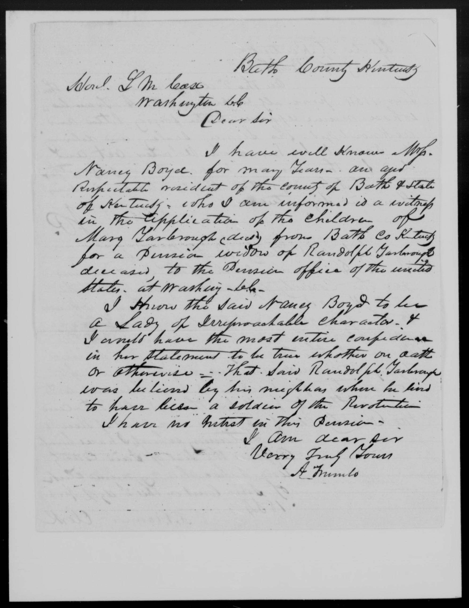 Letter from Andrew Alkire Trumbo to Leander Martin Cox, 2 March 1854, page 1