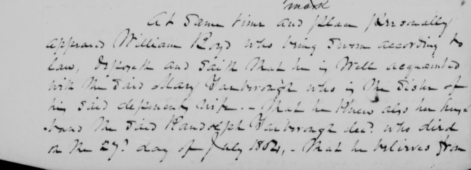 Affidavit of William Boyd in support of a Pension Claim for Mary Yarborough, 8 July 1839, page 1