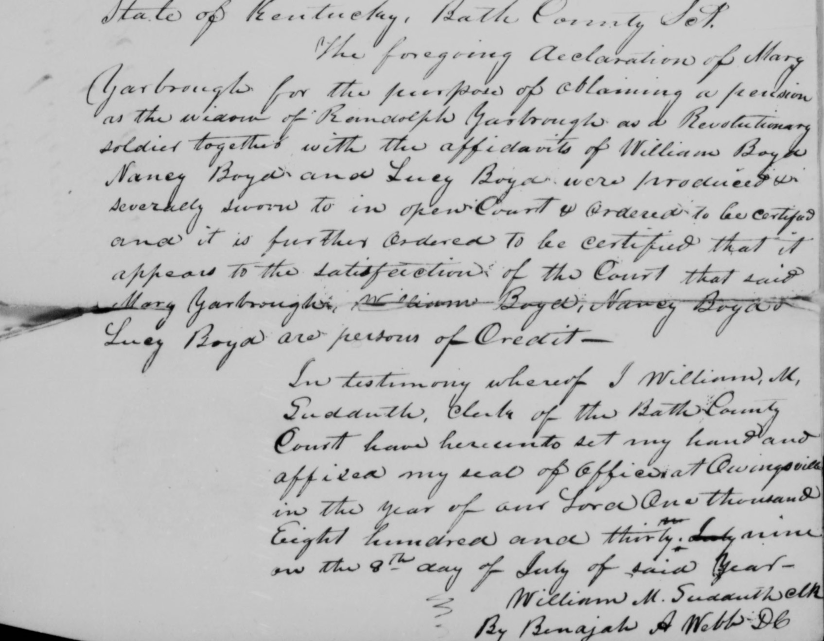 Application for a Widow's Pension from Mary Yarborough, 8 July 1839, page 2