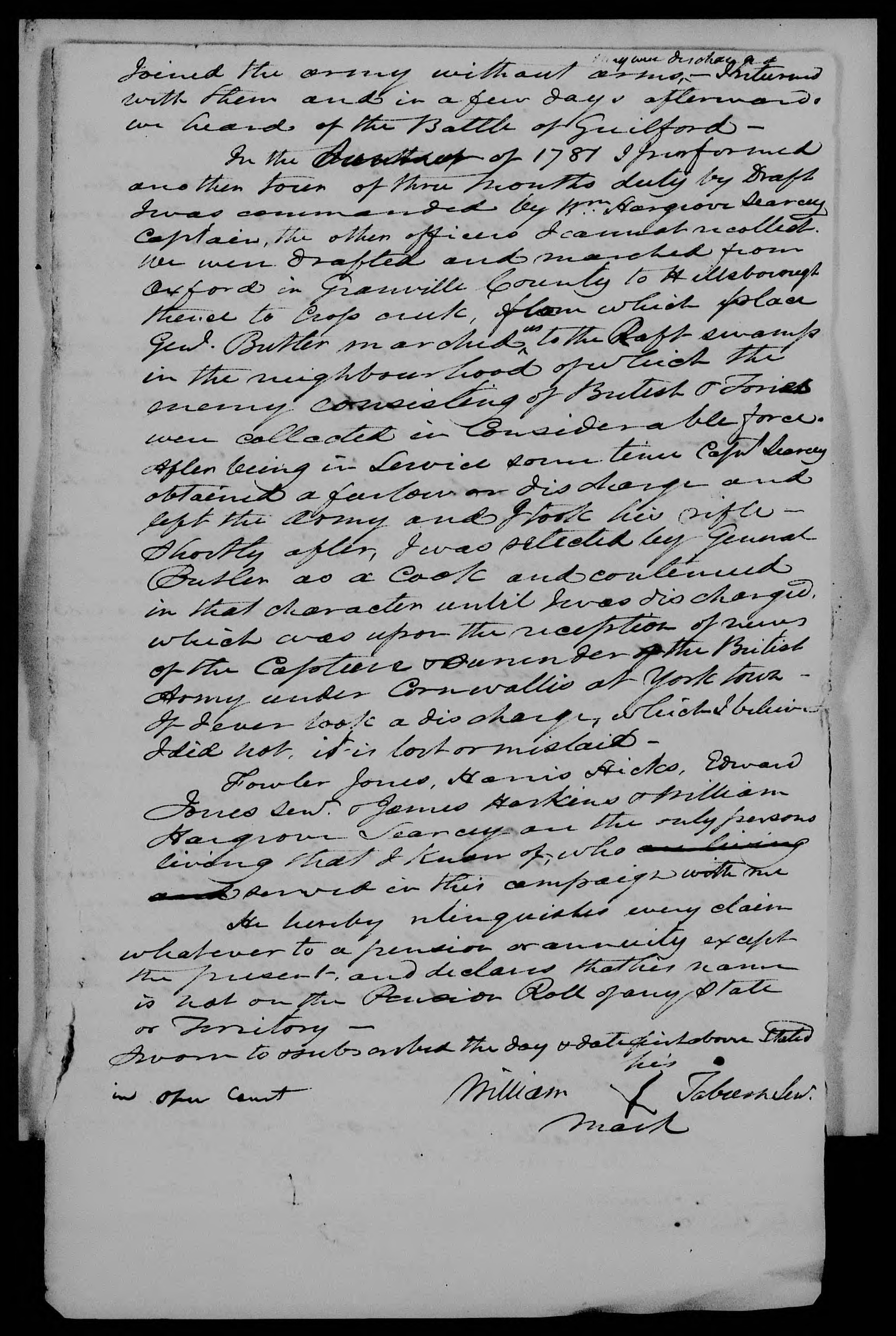 Application for a Veteran's Pension from William Taburn, 10 August 1832, page 5