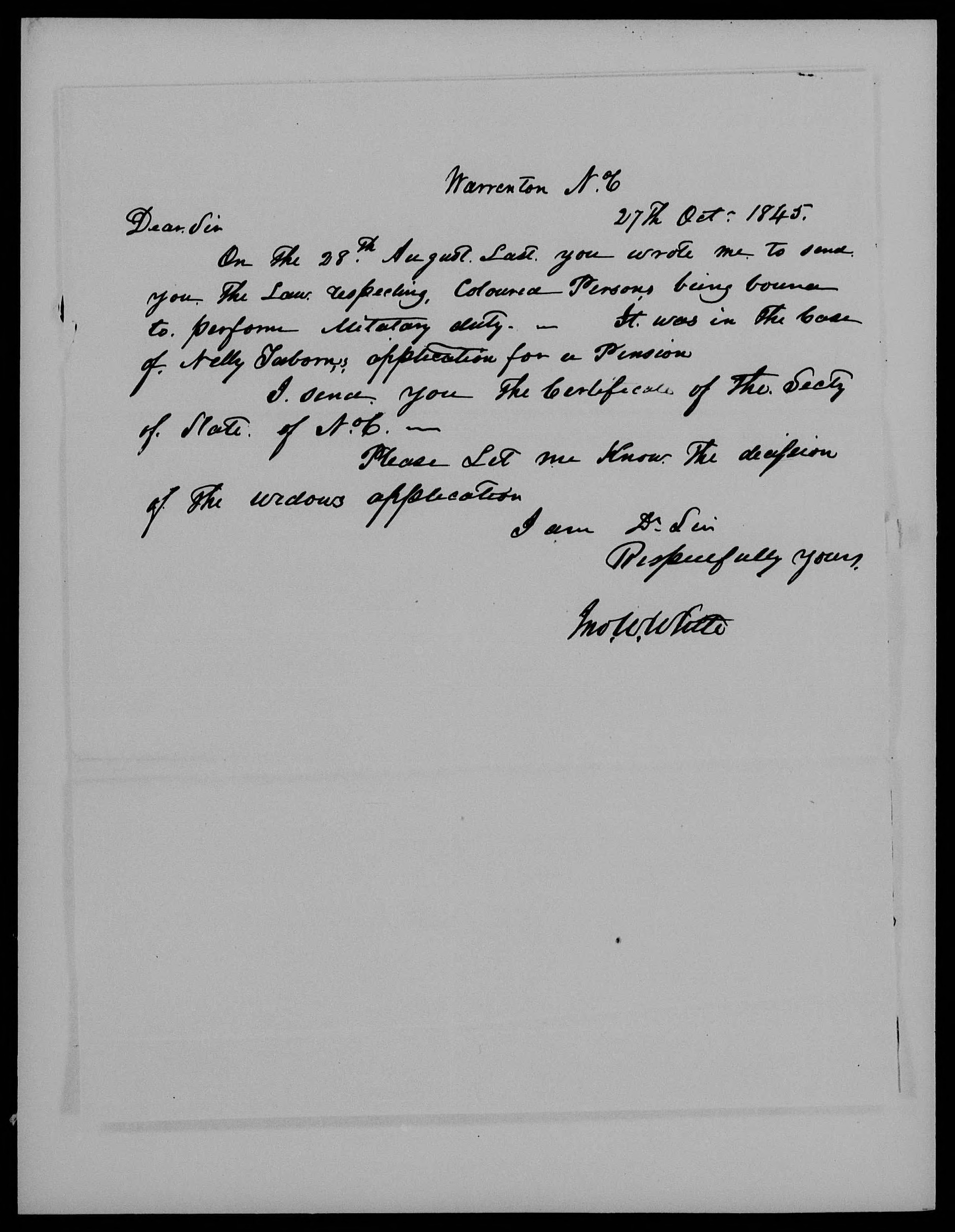 Letter from John W. White to James L. Edwards, 27 October 1845, page 1