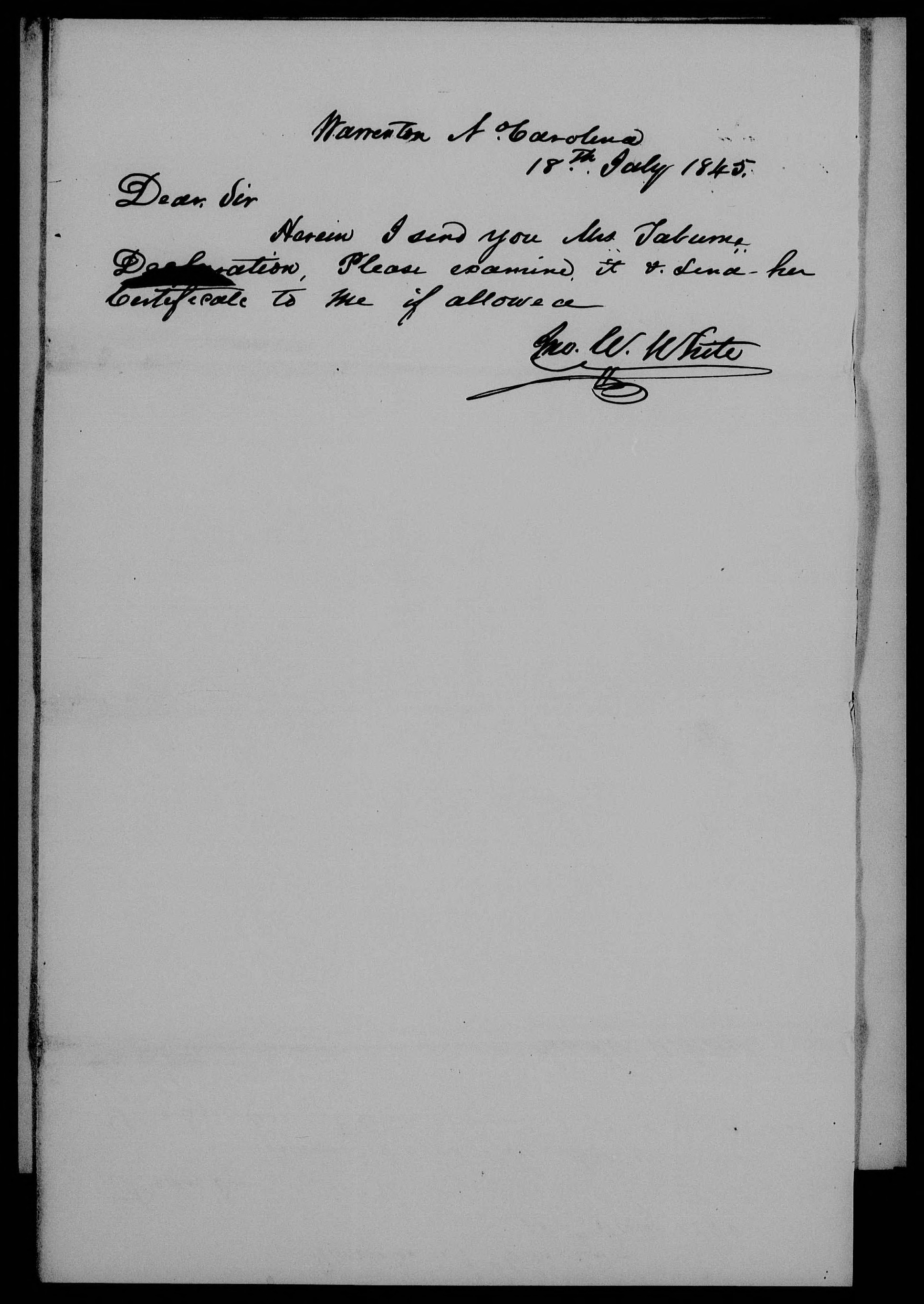 Letter from John W. White to James L. Edwards, 18 July 1845, page 1