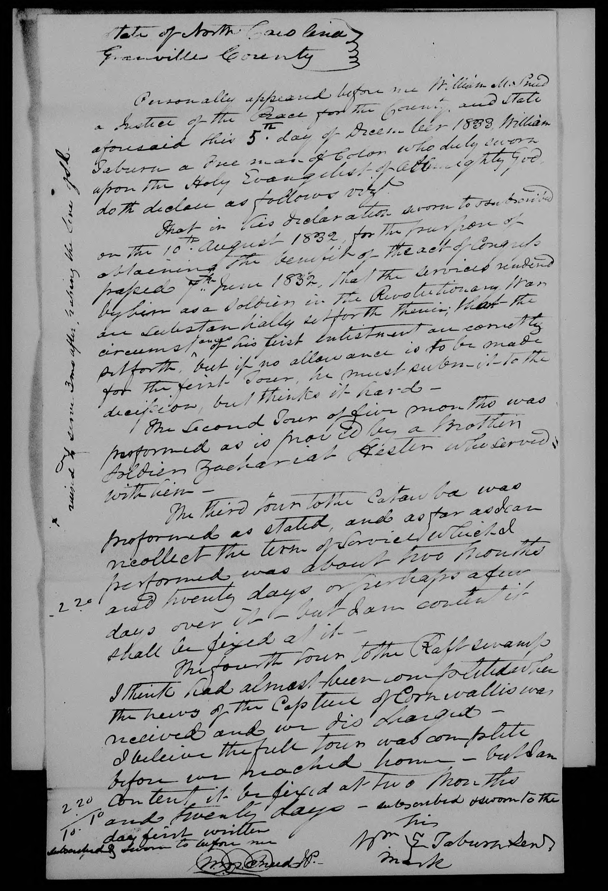 Application for a Veteran's Pension from William Taburn, 5 December 1833