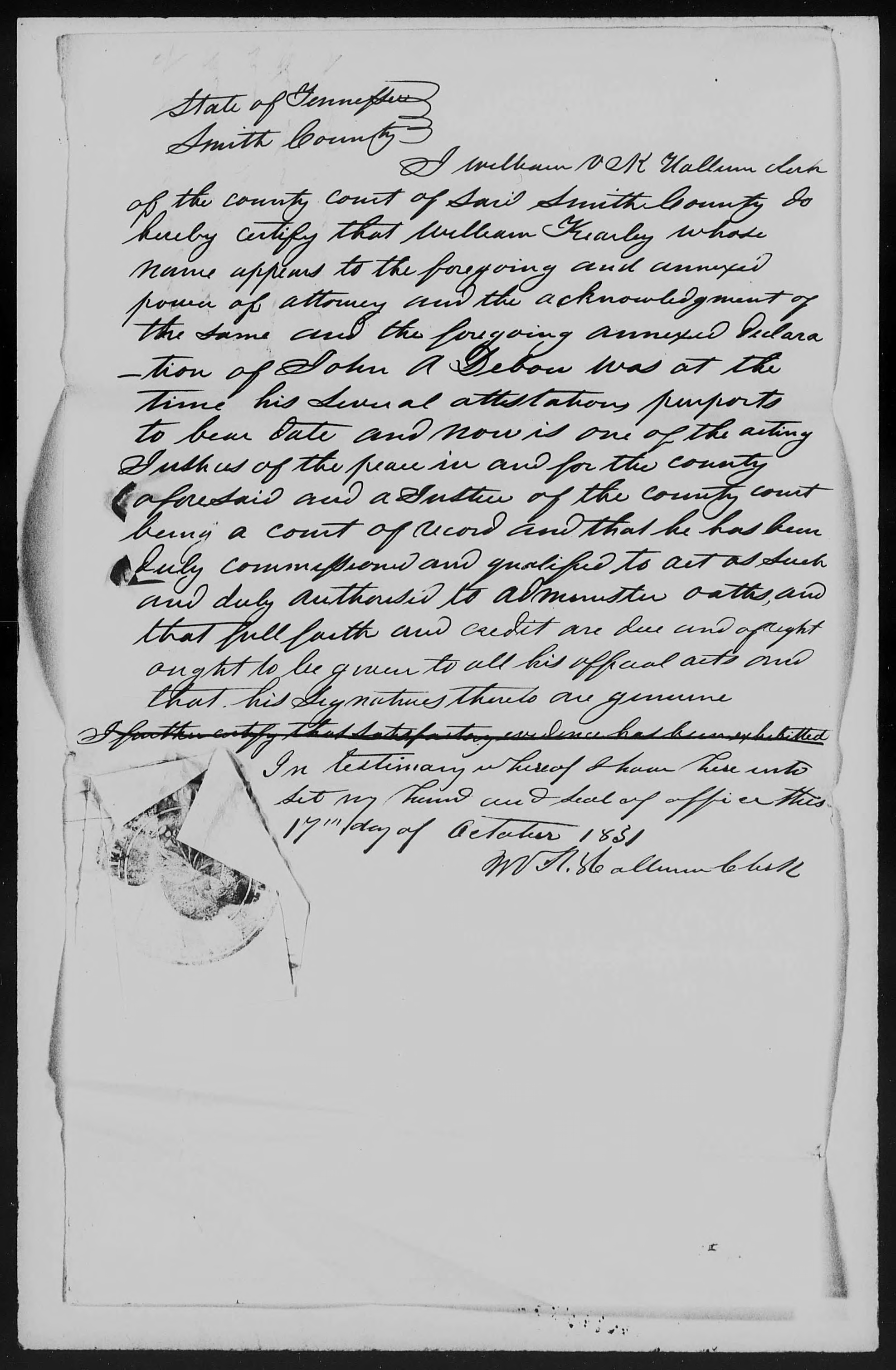 Declaration of John A. Debow to the U.S. Pension Office, 18 August 1851, page 4