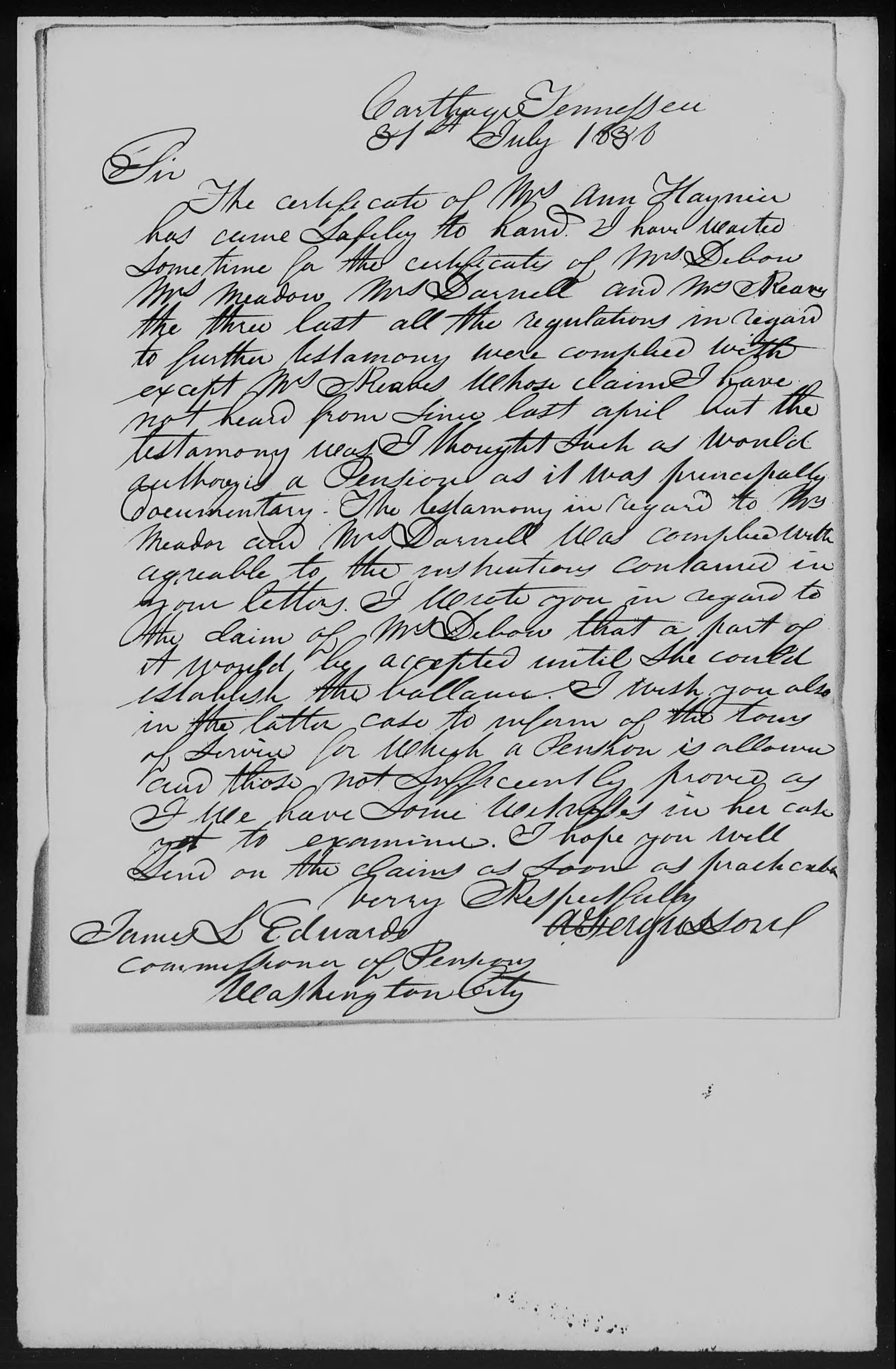 Letter from Adam Ferguson to James L. Edwards, 31 July 1838, page 1