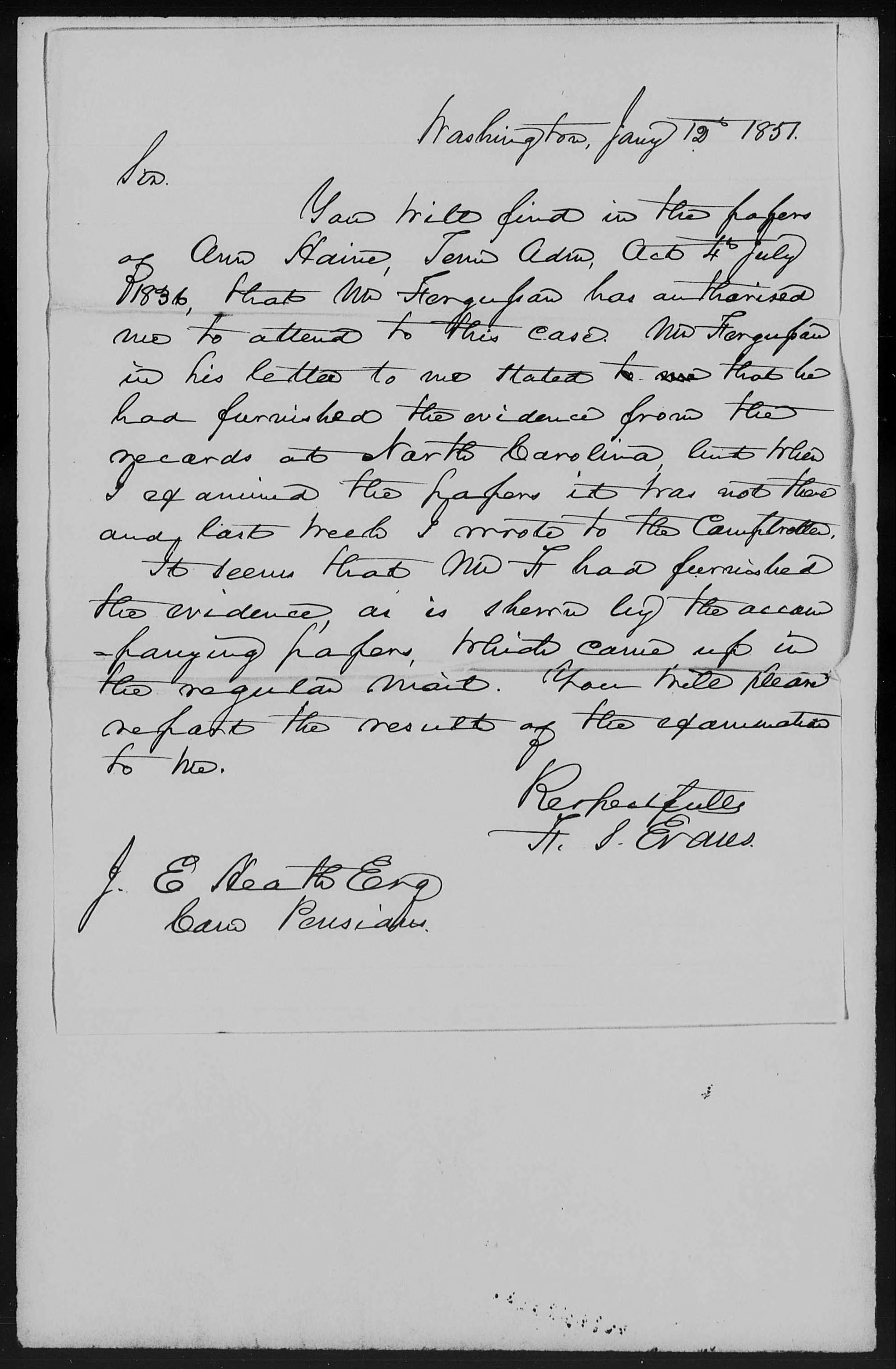 Letter from H. S. Evans to James Ewell Heath, 12 January 1851, page 1