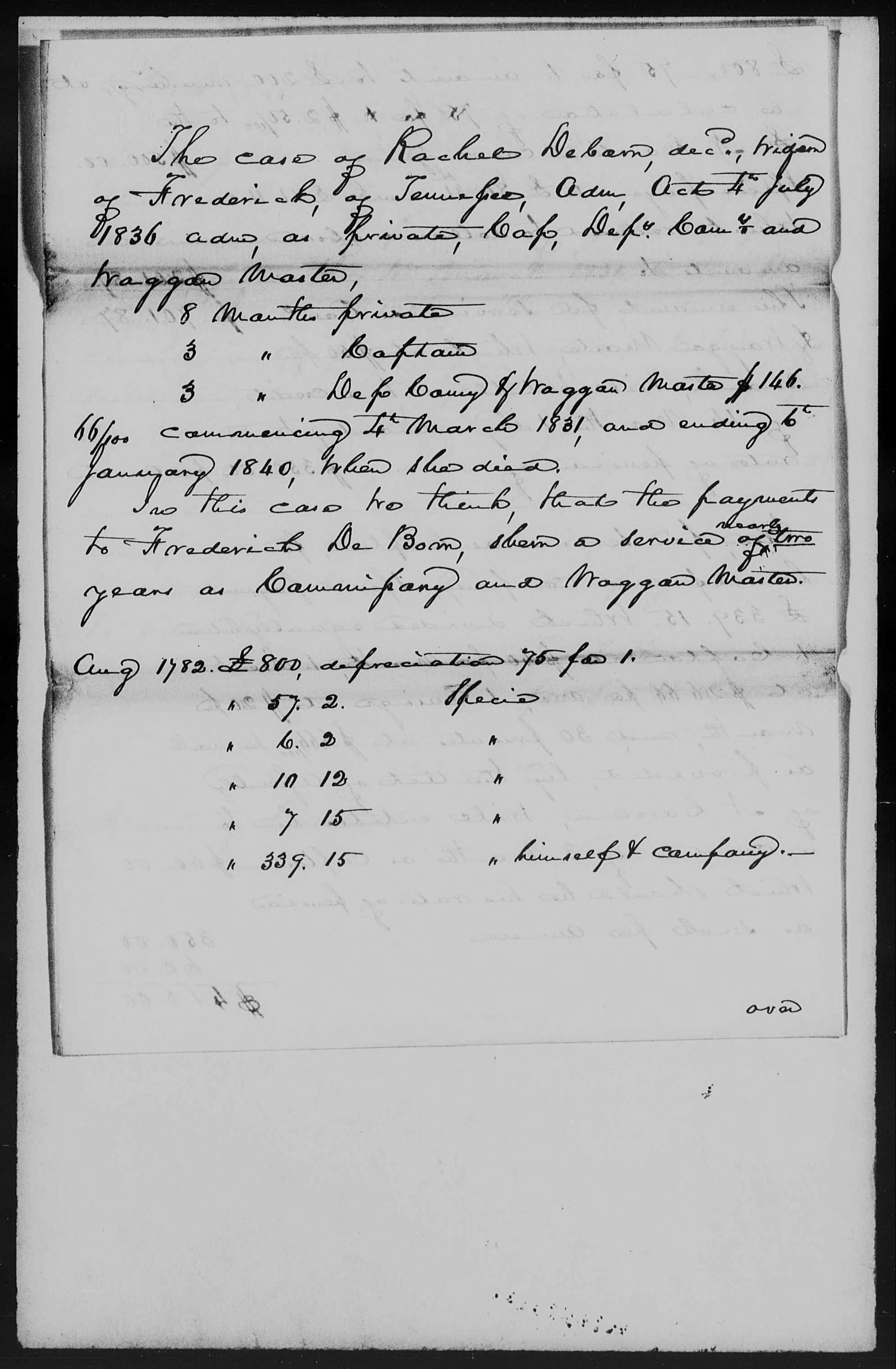 Report of the Pension of Rachel Debow from H. S. Evans to James Ewell Heath, circa 1851, page 1