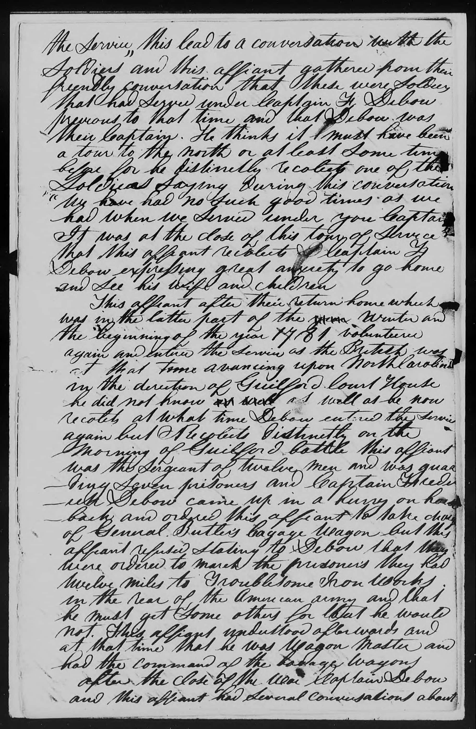 Affidavit of Alexander McMennamy in support of a Pension Claim for Rachel Debow, 14 August 1837, page 2