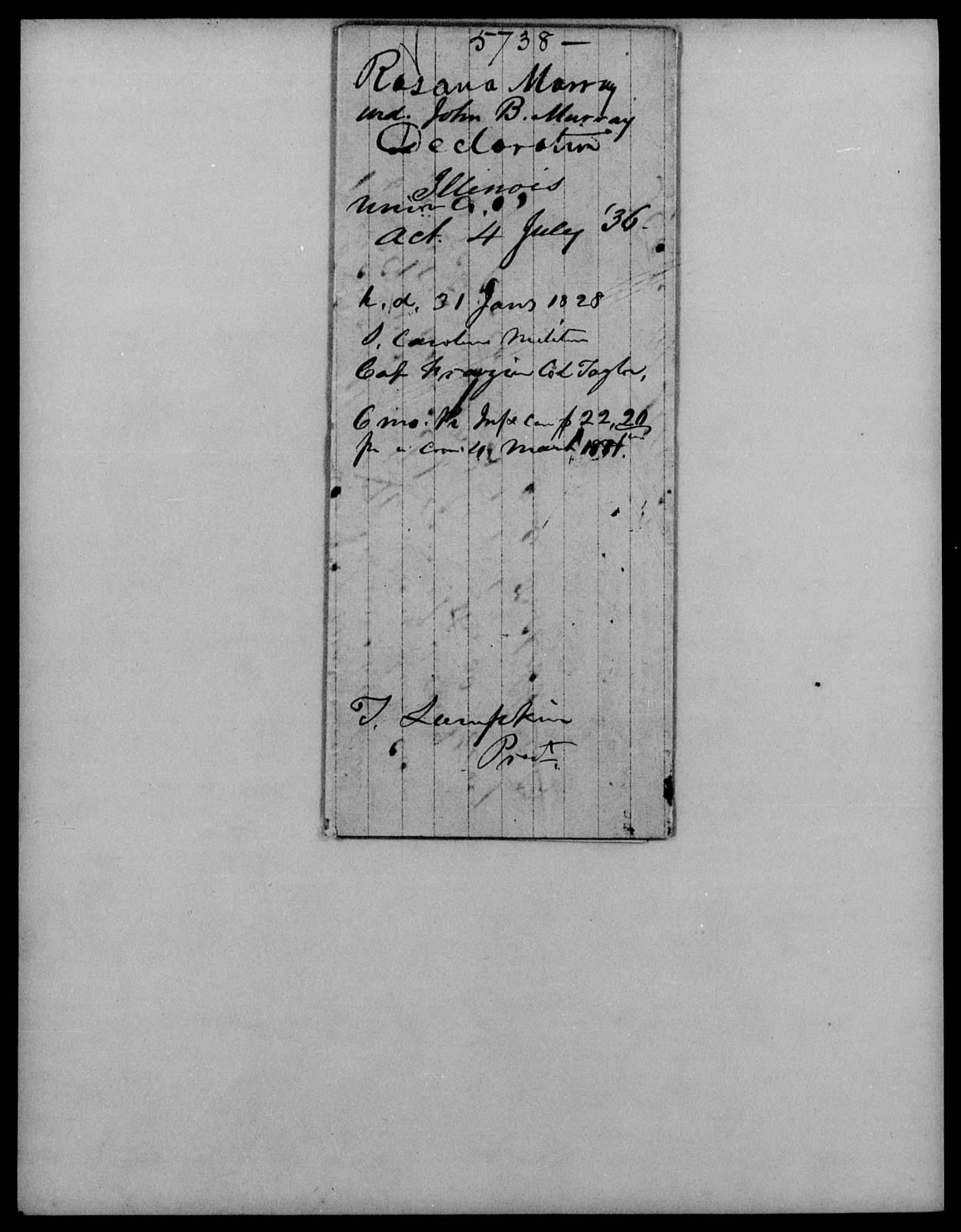 Application for a Widow's Pension from Rosana Murray, 30 October 1842, page 4