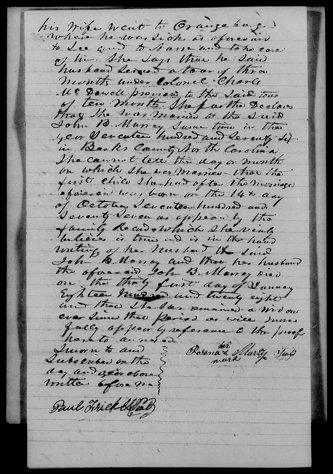 Application for a Widow's Pension from Rosana Murray, 30 October 1842, page 2